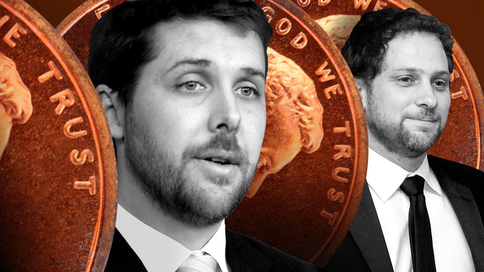 Photo illustration of Brian Deese and Jonathan Finer sandwiched between U.S. pennies 