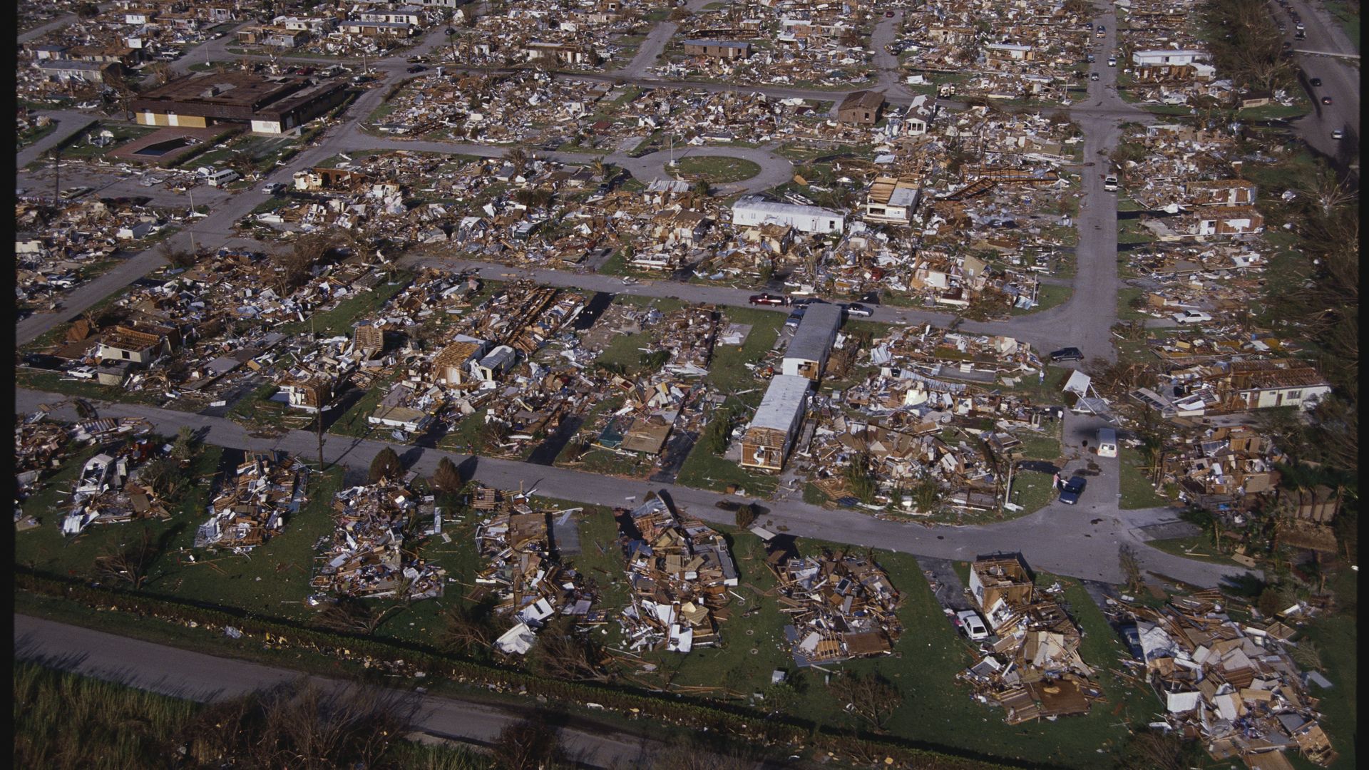 Homes were reduced to piles of rubble following Hurricane Andrew.