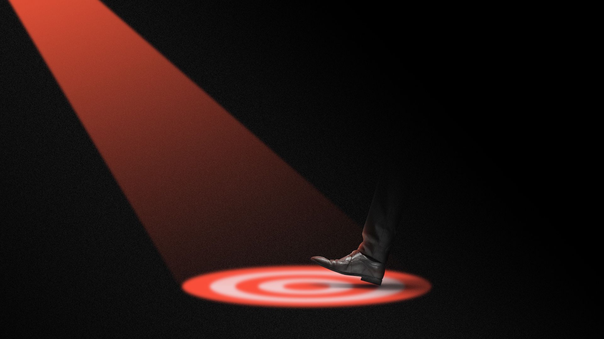 Illustration of a leg stepping into a spotlight casting a target on the floor. 