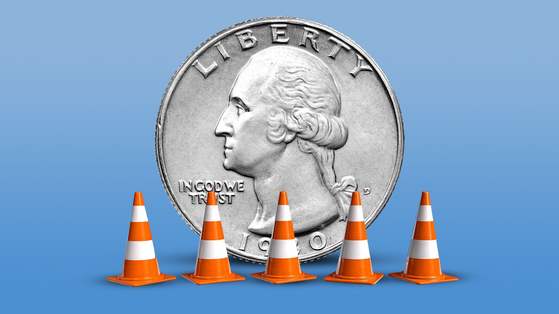 Nickel with cones in front of it
