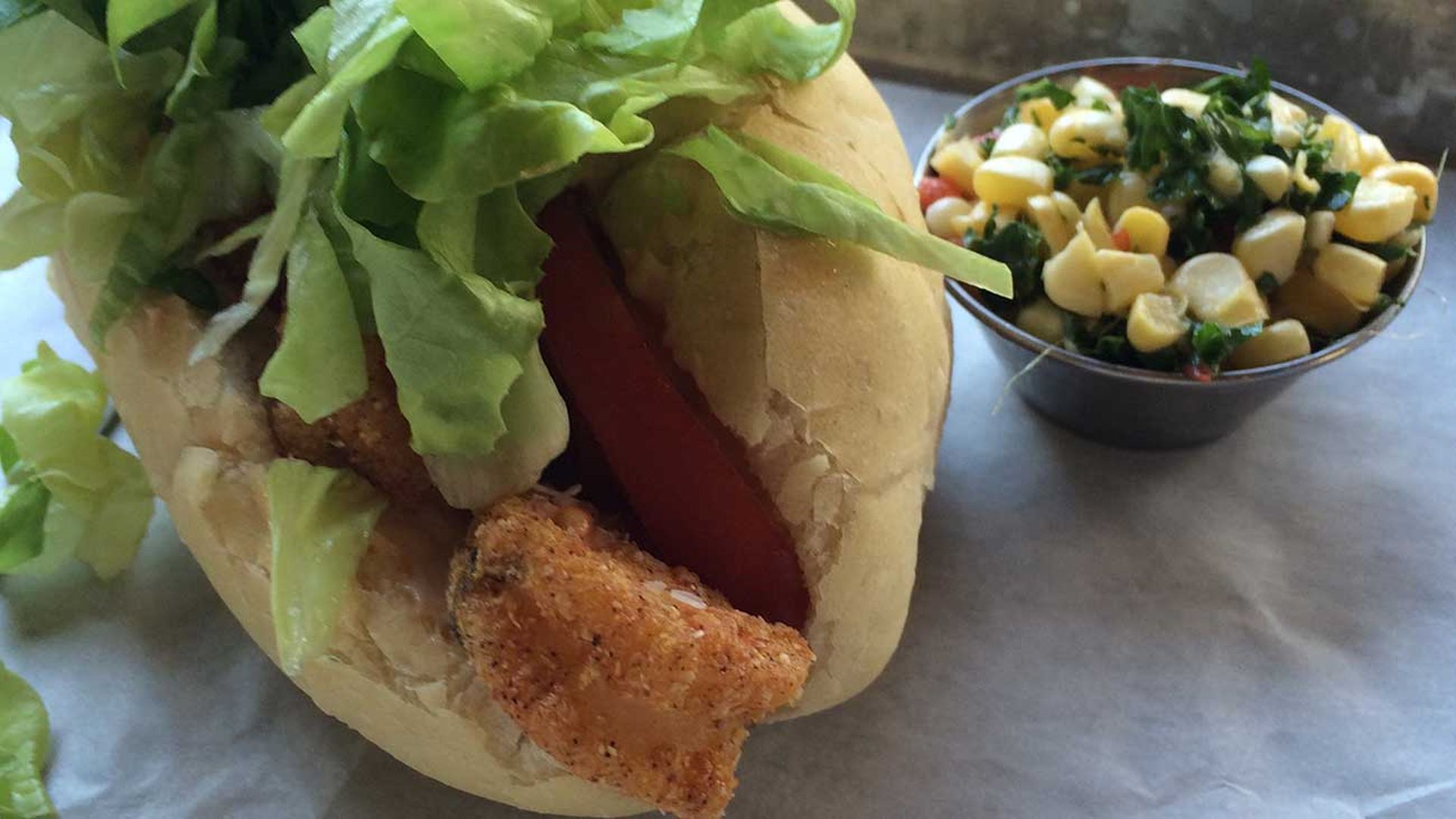 Pickled-Peach-fried-shrimp-sandwich