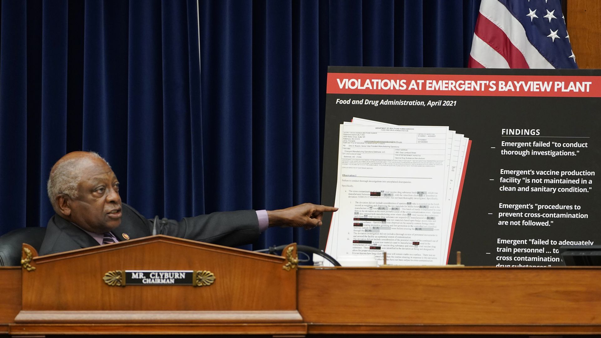 WASHINGTON, DC - MAY 19: Chairman Rep. James Clyburn speaks during a House Select Subcommittee on the Coronavirus Crisis hearing.