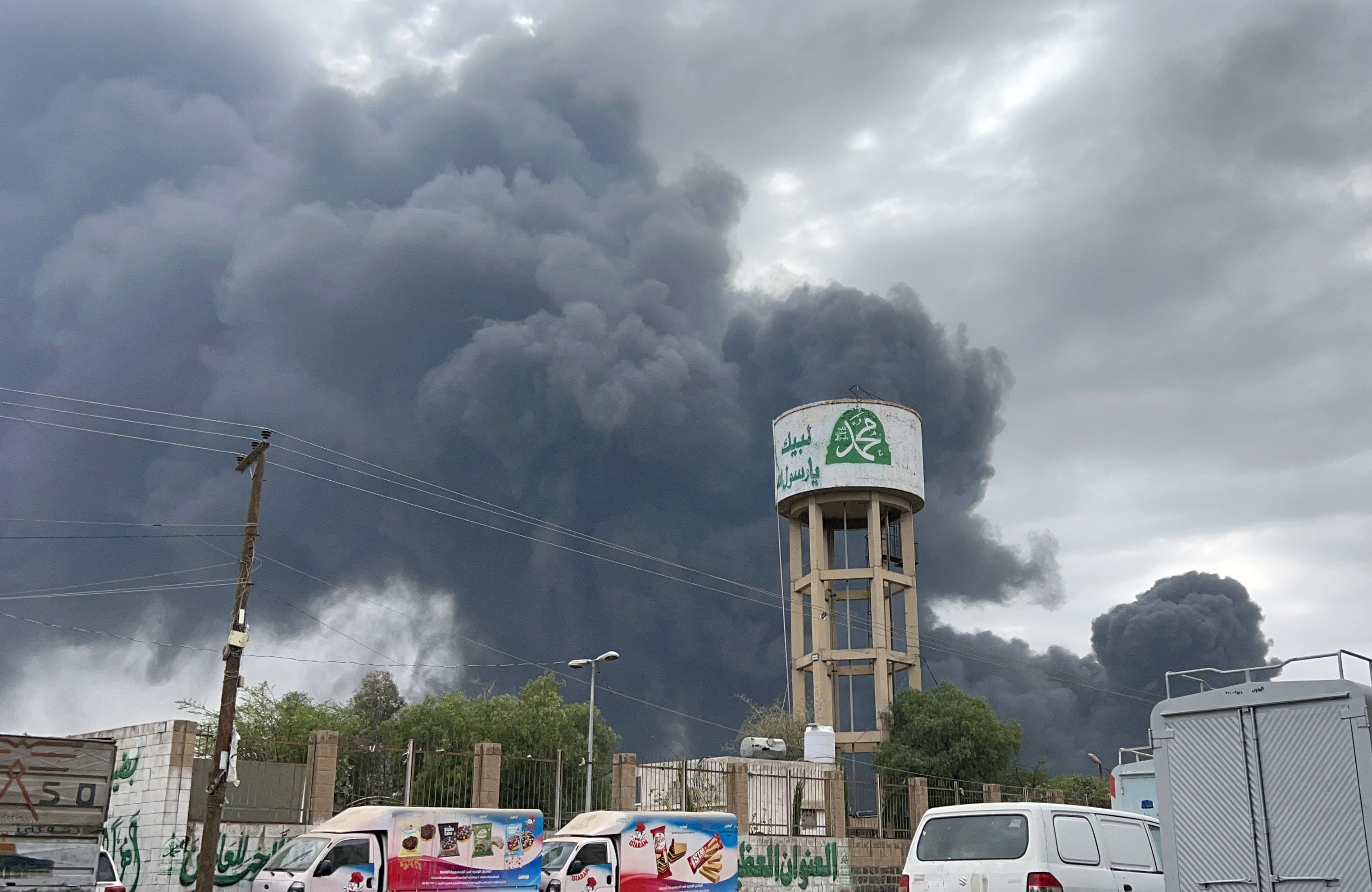 SANAA, YEMEN - MAY 6: Smoke rises from the targeted areas following the Israeli airstrikes on several locations, on May 6, 2025, in Sanaa, Yemen. Houthi group reported that the strike hit Sana'a International Airport, and Israel and the United States targeted the Attan area in southwestern Sanaa, th