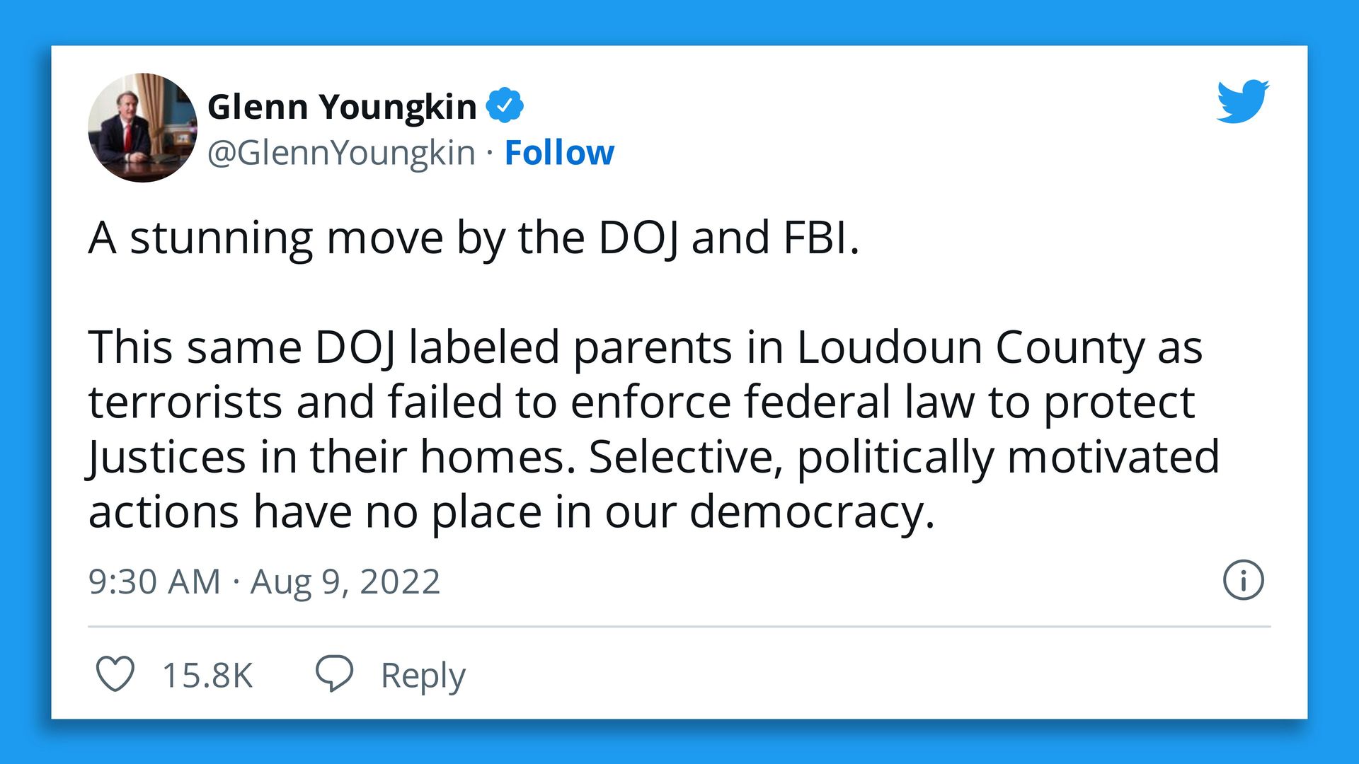 A tweet from Gov. Youngkin 