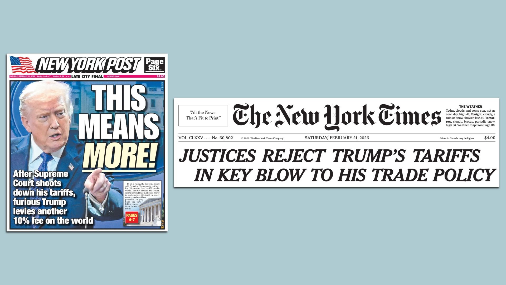 Today's New York Post, New York Times.