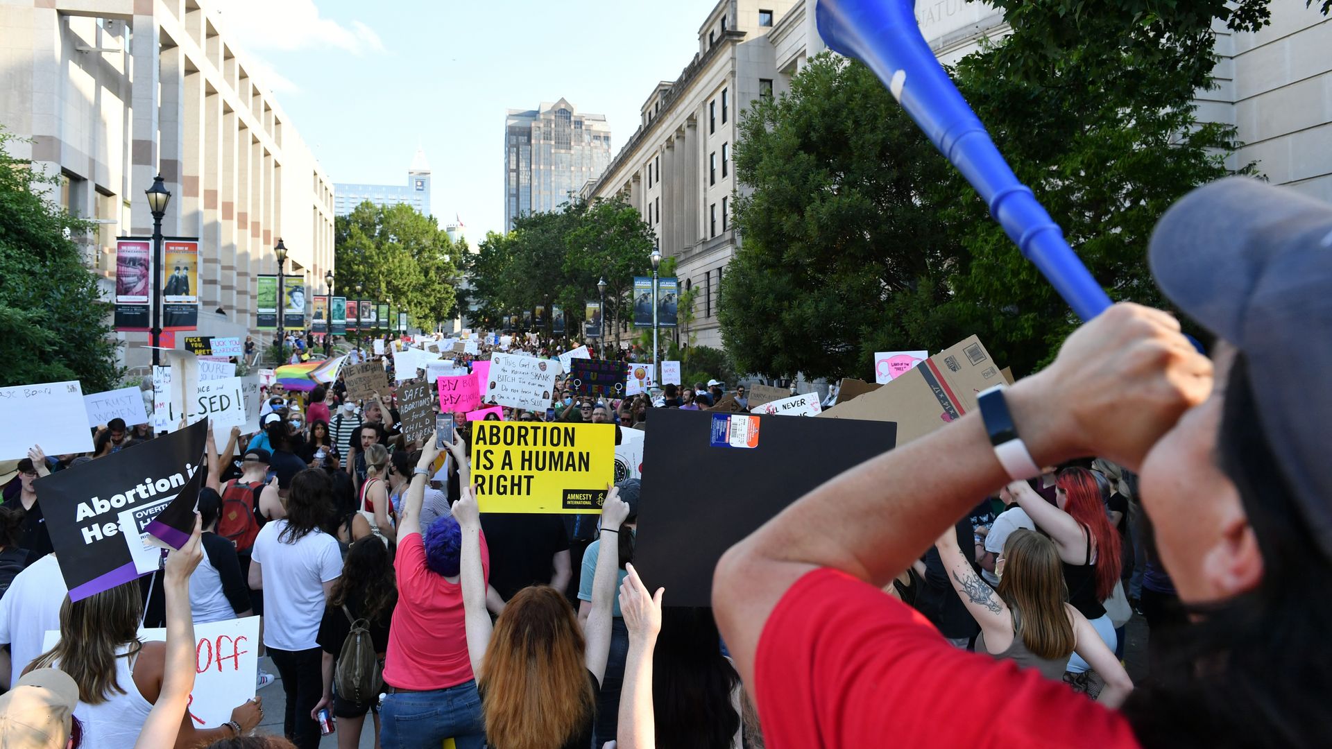 Picture of an abortion rights protest in Raleigh, North Carolina the day that the Supreme Court overturned Roe v. Wade