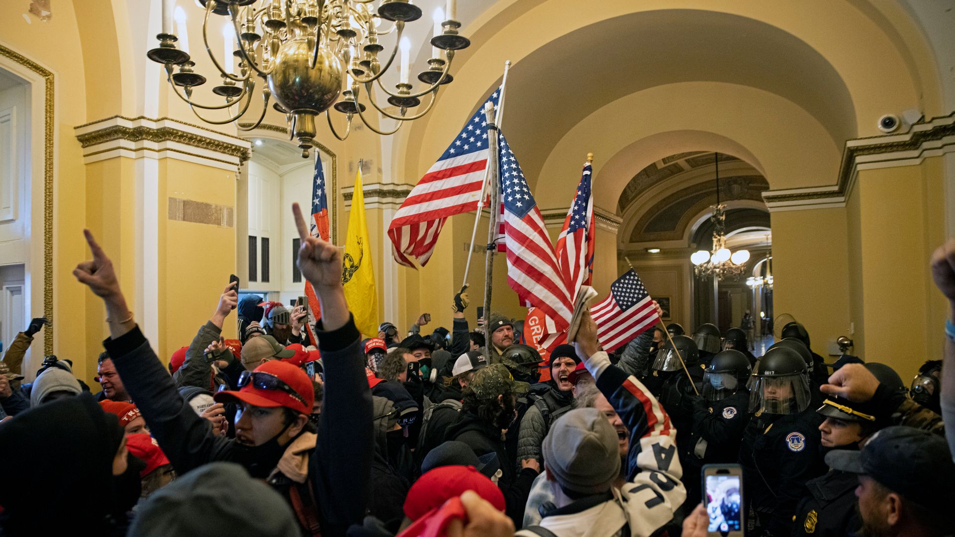Photo of pro-Trump rioters crowded into the Capitol building