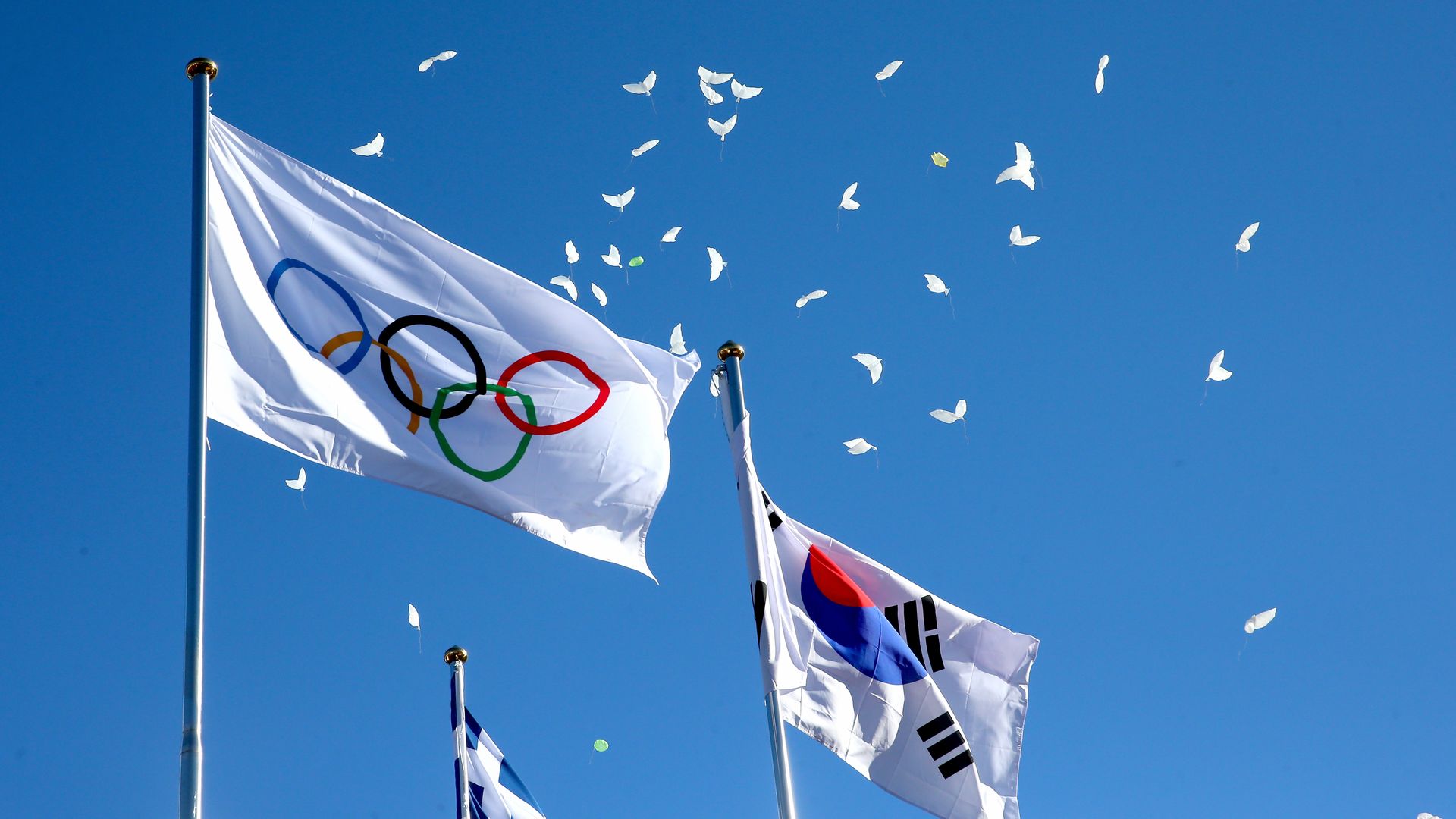 Olympic and South Korean flags