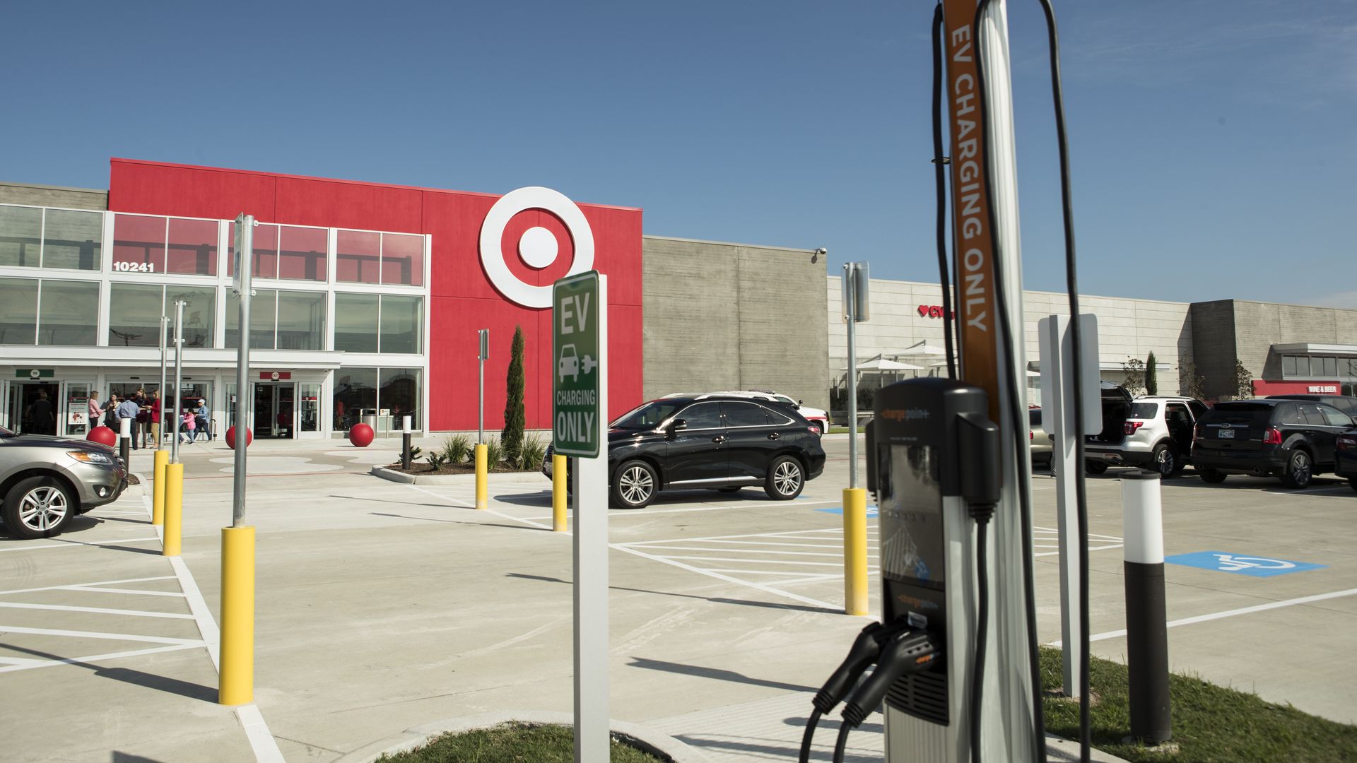 An EV charging station in front of a Target