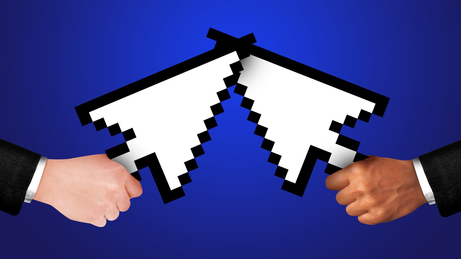 Illustration of two hand dueling with cursors.