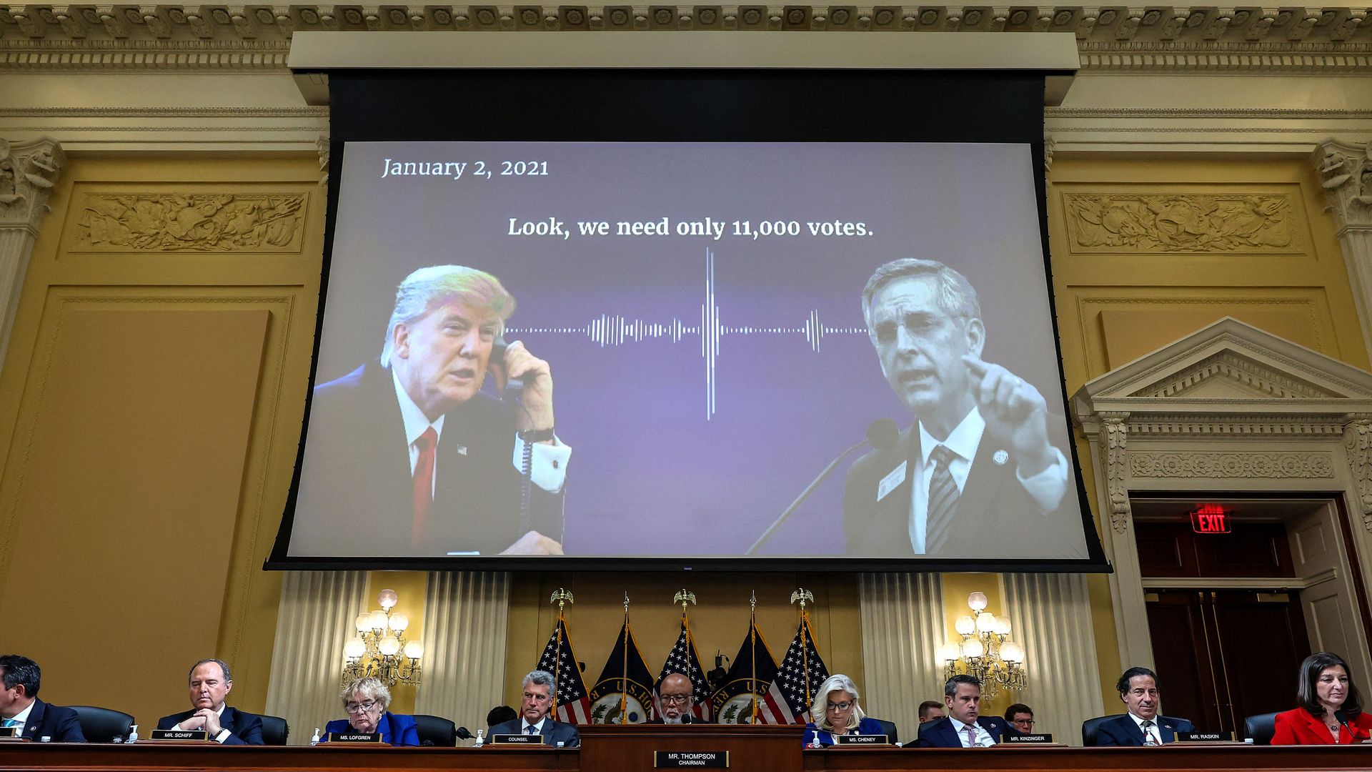 A recording of former President Trump talking to Georgia Secretary of State Brad Raffensperger played during a Jan. 6 Select Committee hearing in October 2022.