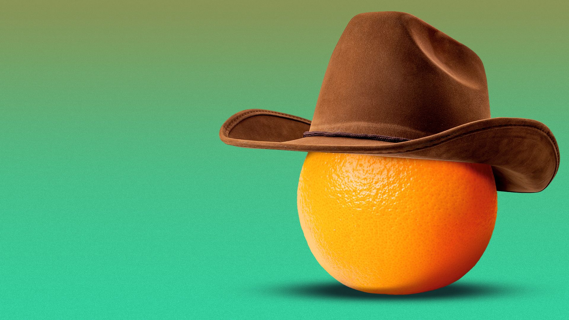 Illustration of an orange wearing a cowboy hat. 