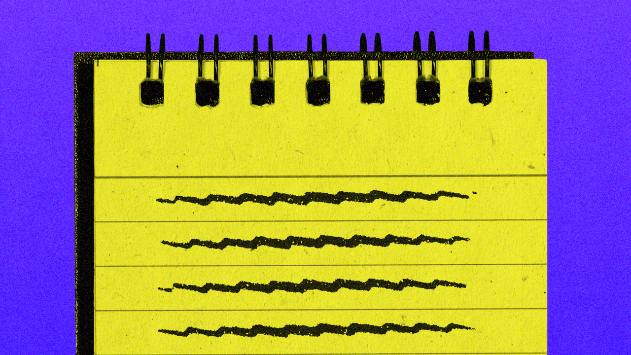 Animated illustration of a notebook with scribbled notes that look like moving lightning.