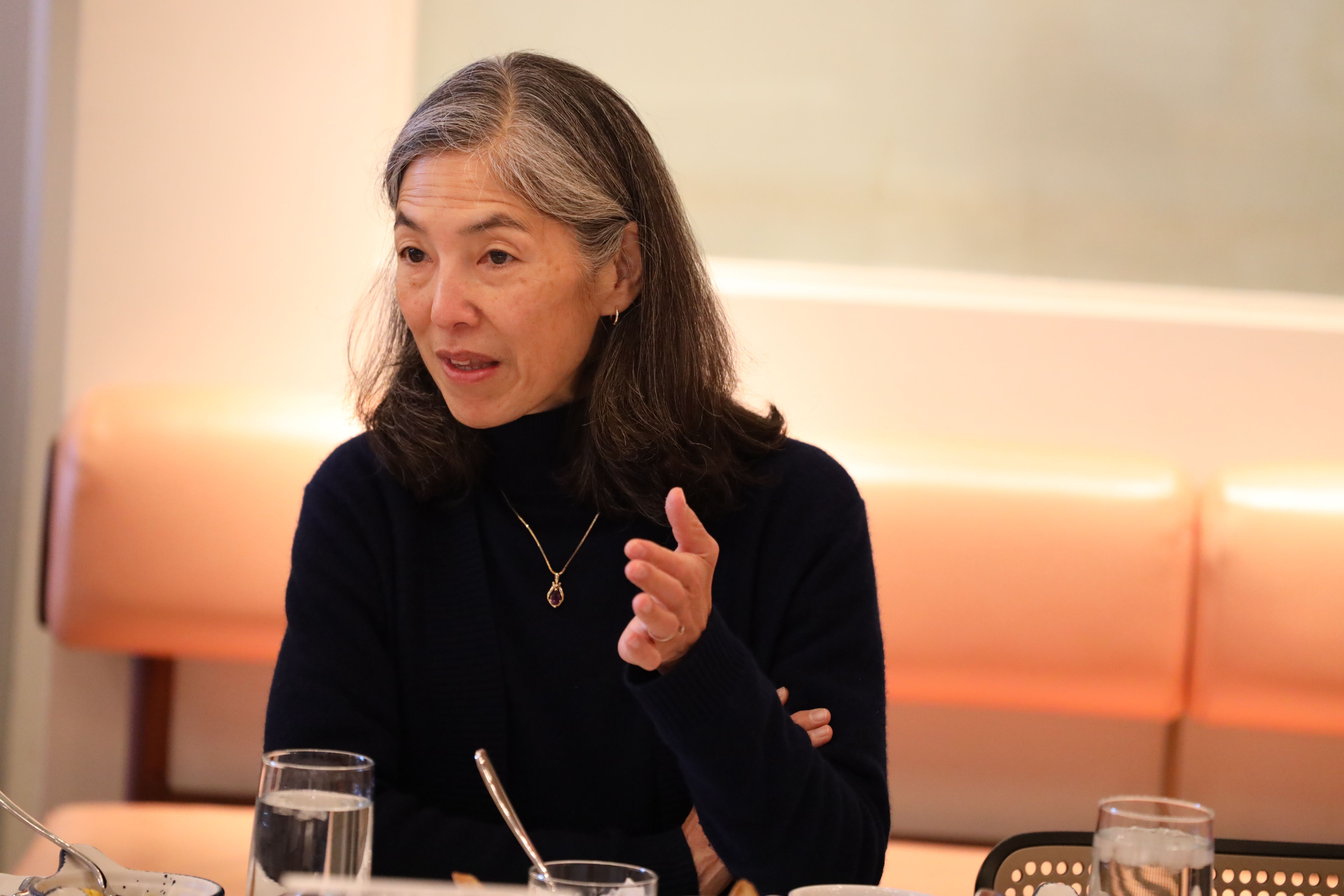 Julie Morita speaks to the Axios Roundtable Group. 