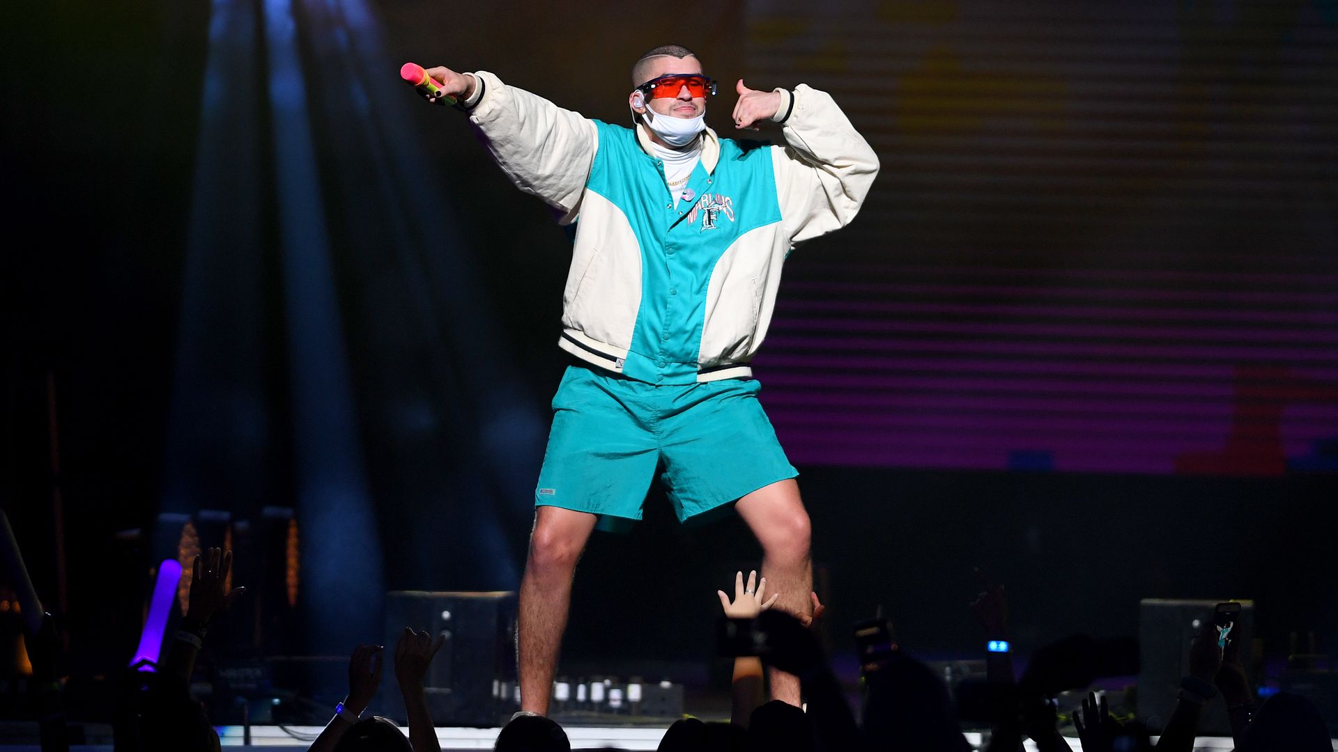  Bad Bunny performs live on stage during the Spotify ¡Viva Latino! Live on August 30, 2019 in Miami, Florida