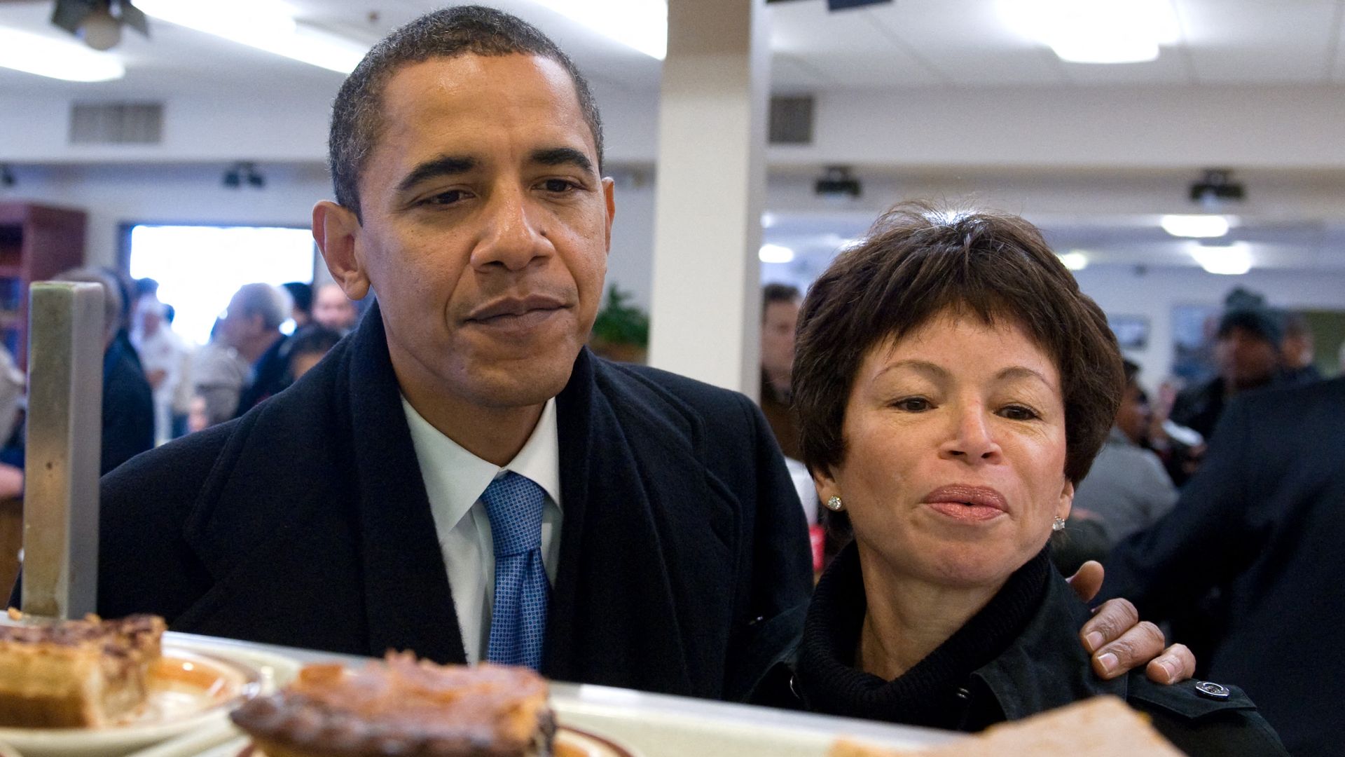 Then President Obama surveys the dessert counter at Manny's Coffee Shop and Deli in Chicago in 2008.