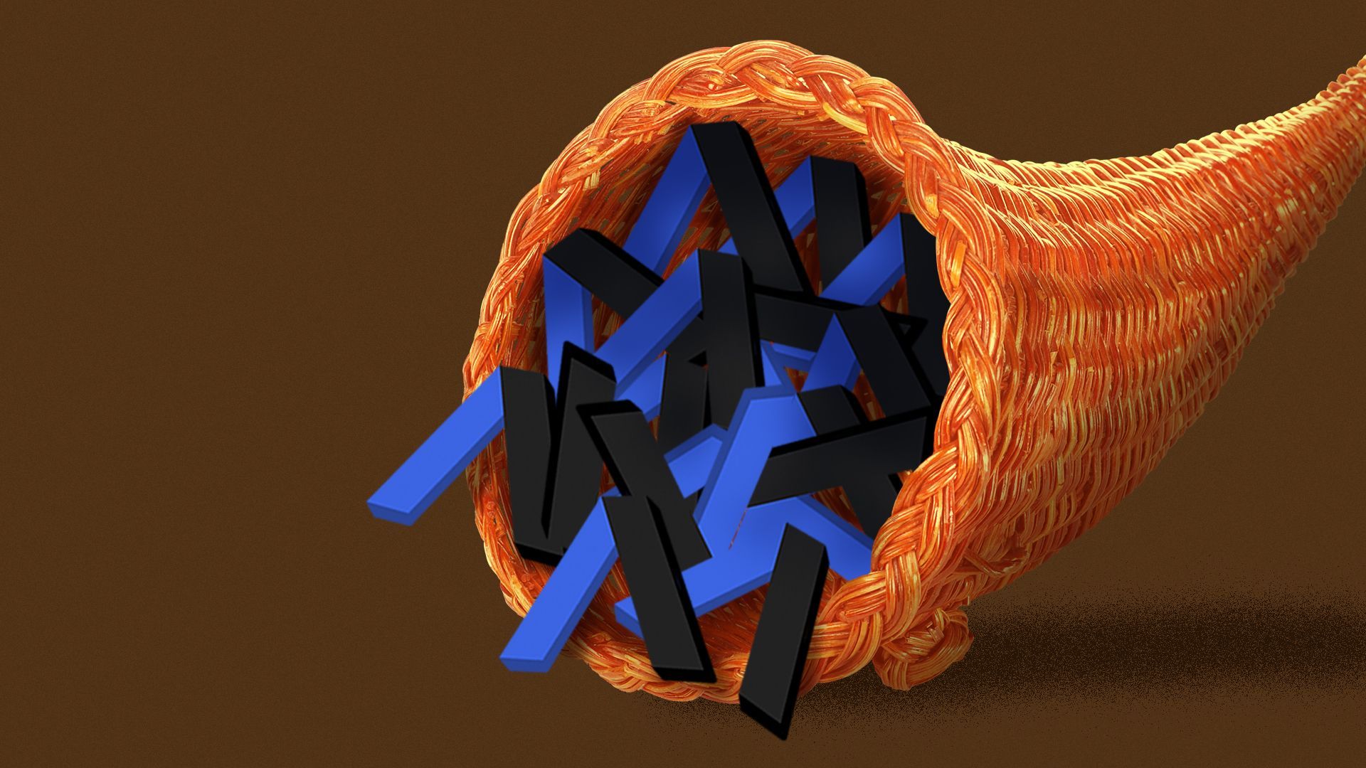 Illustration of a cornucopia filled with Axios logos.