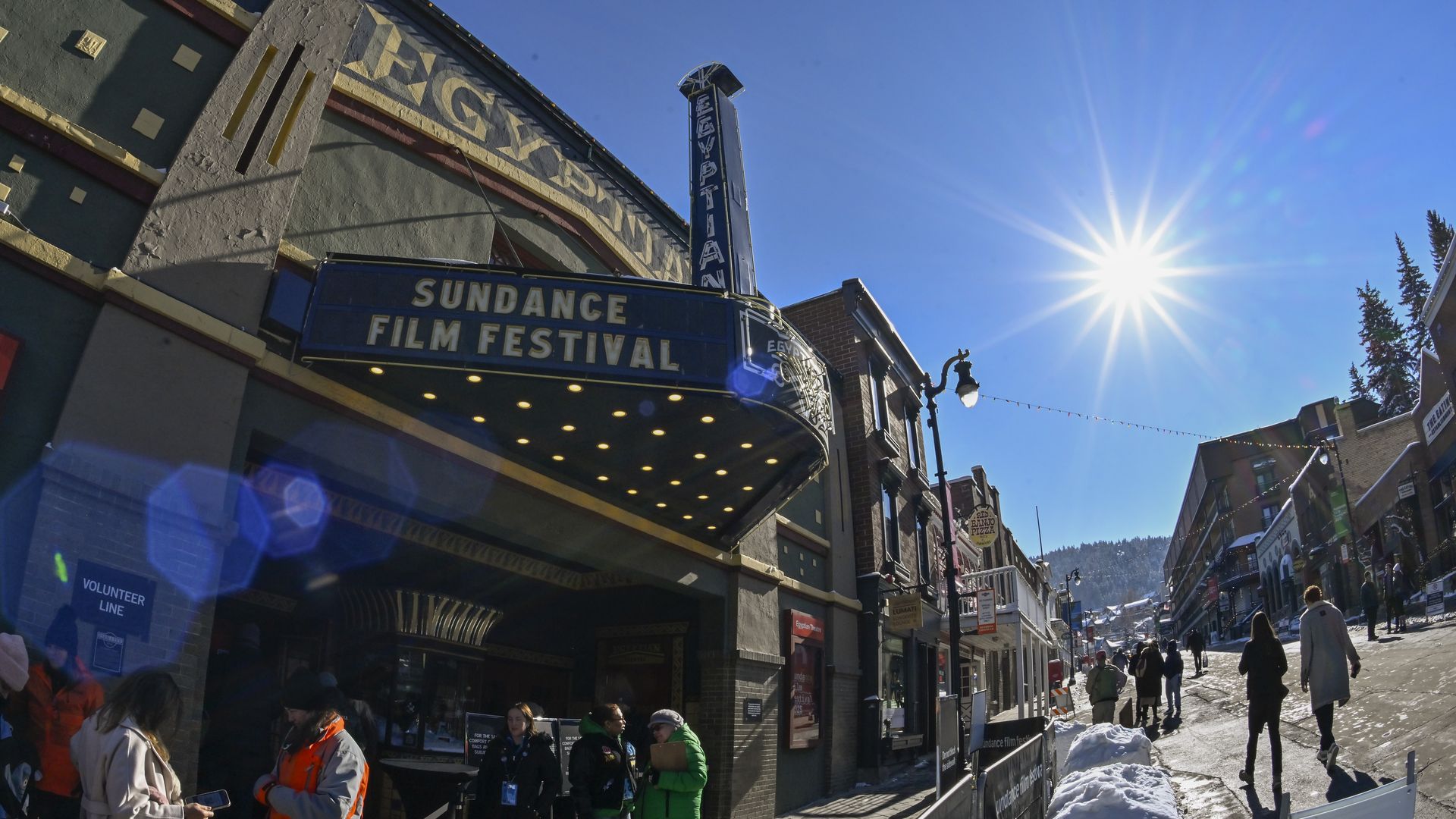 A photo of the Egyptian Movie Theater in Park City with a marquee that reads "Sundance Film Festival" 
