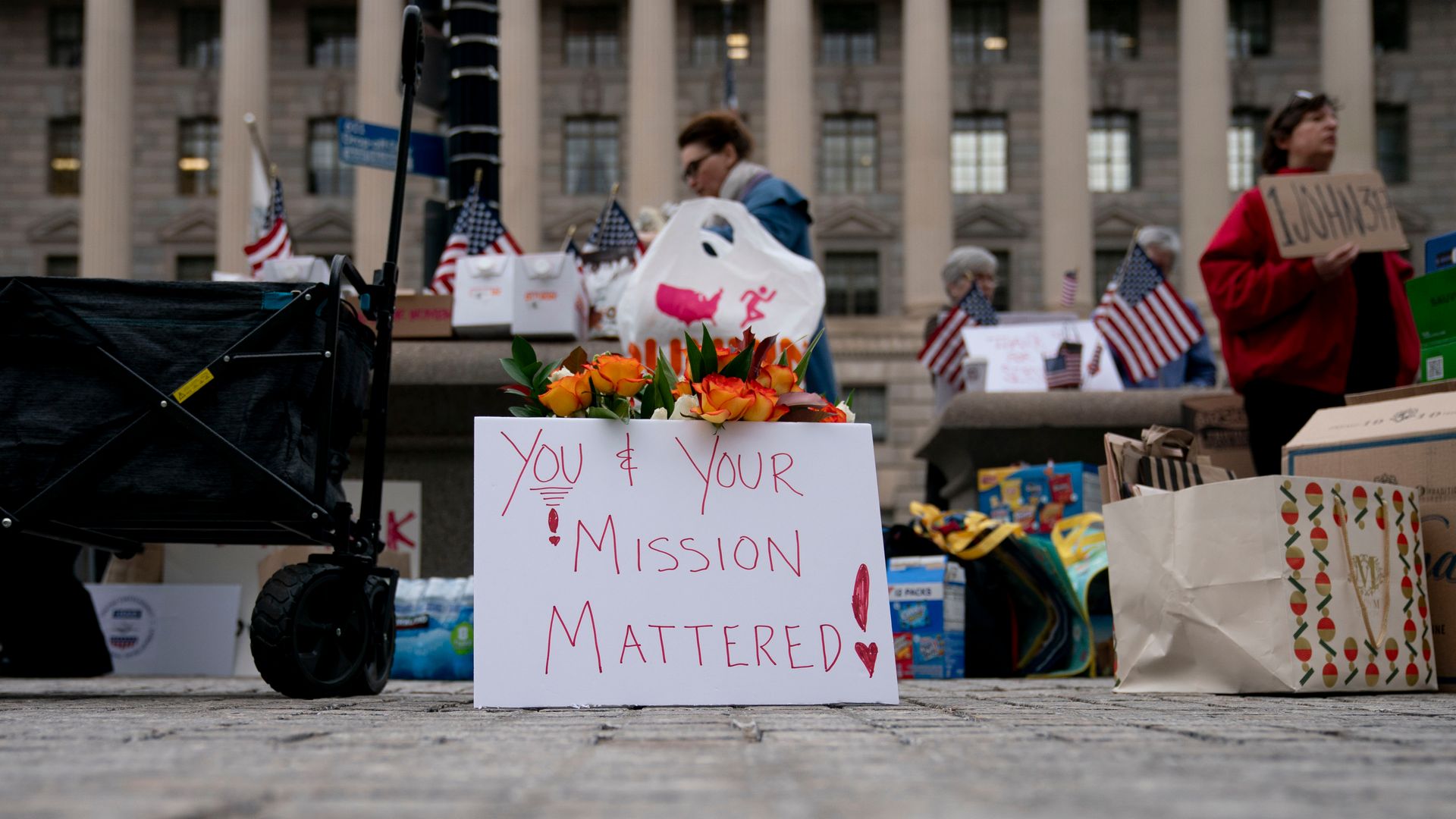 "You and your mission mattered" signage outside the US Agency for International Development (USAID) headquarters in Washington, DC, US, on Thursday, Feb. 27, 2025. President Donald Trump is failing to comply with a federal judge's temporary restraining order to pay USAID and its partners, a coalitio
