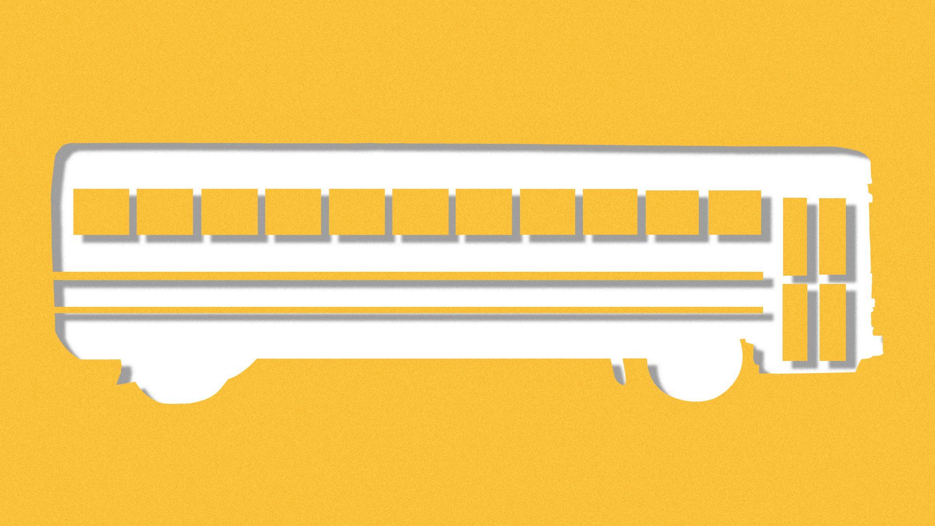 Illustration of a school bus cut out from a bright yellow background.