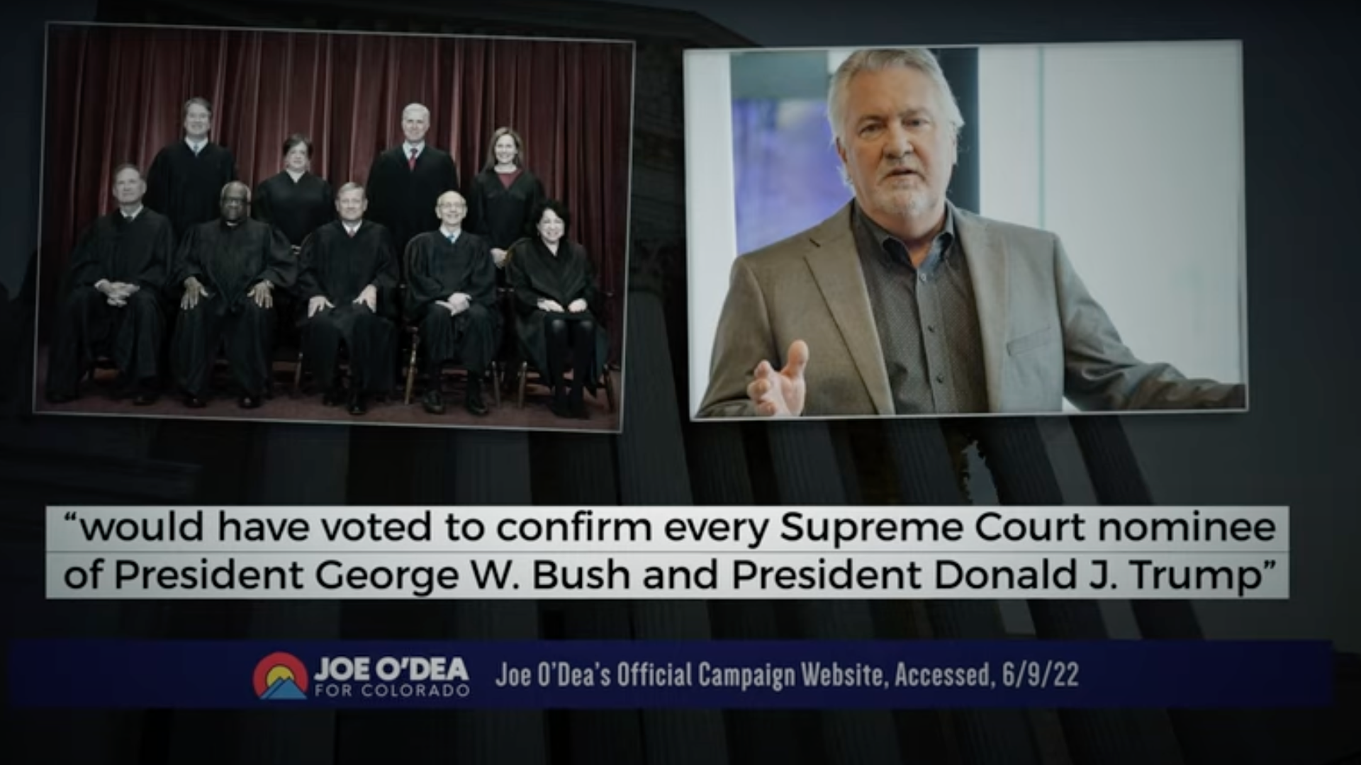 A screenshot from Michael Bennet's campaign ad on abortion.