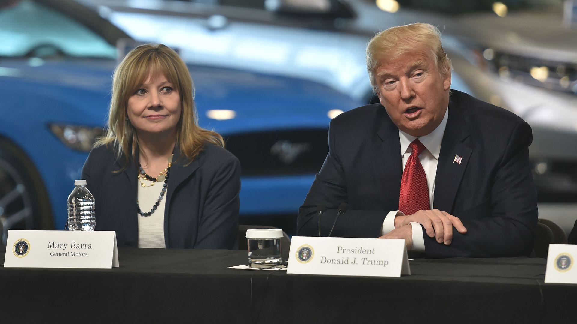 President Trump with GM CEO Mary Barra in 2017 at a auto factory