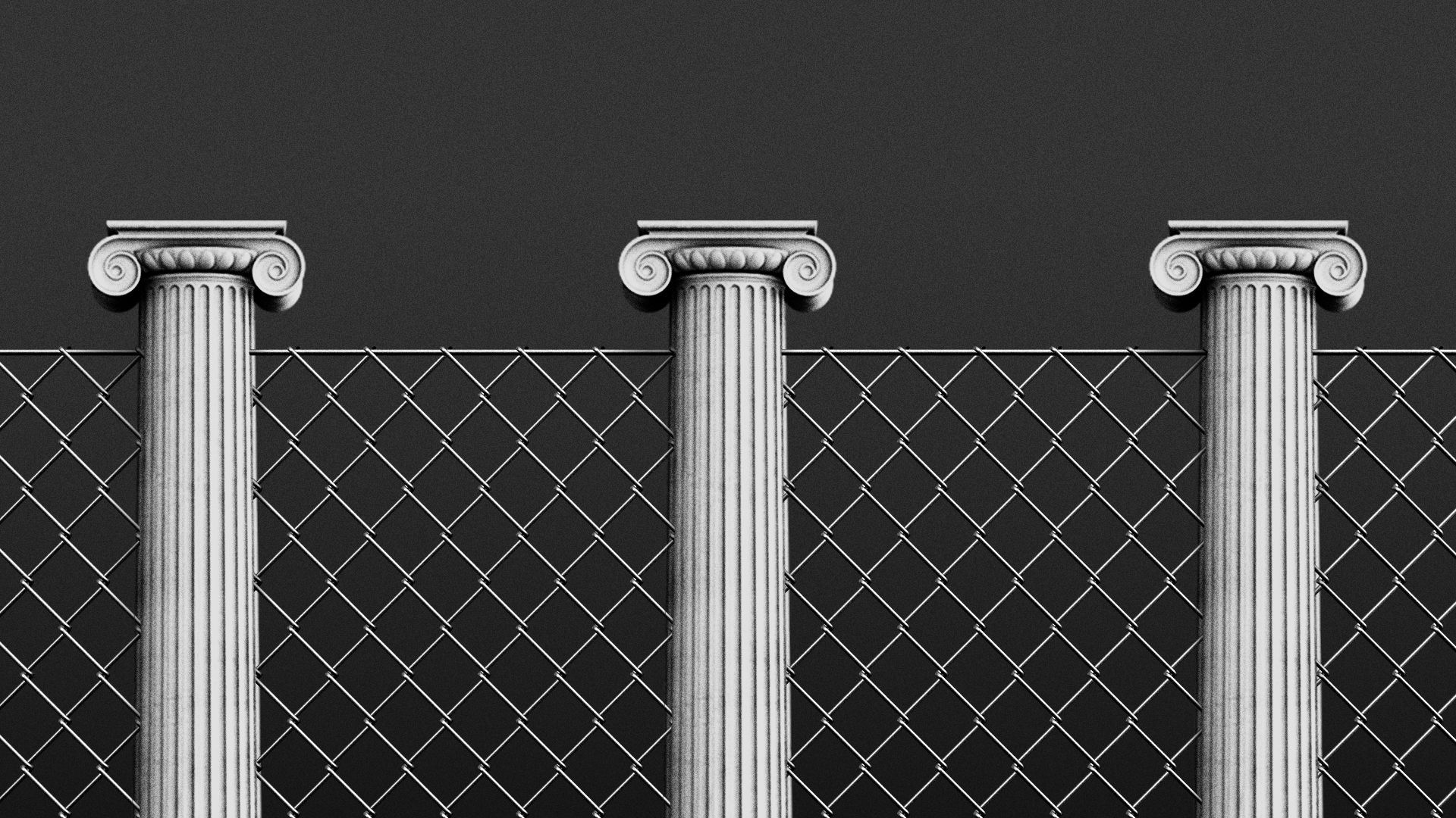 Illustration of a chain link fence with columns instead of metal posts.