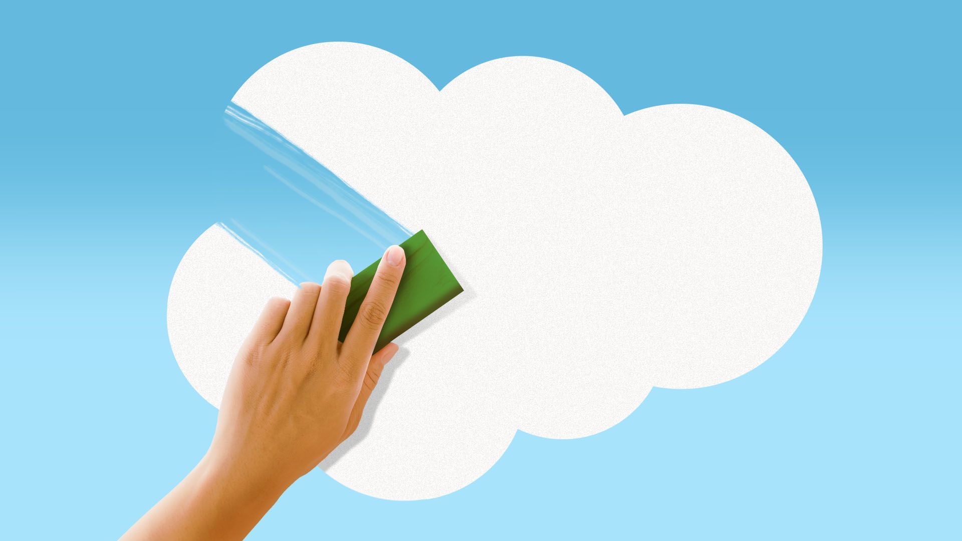Illustration of a cloud in the shape of the Salesforce logo being erased