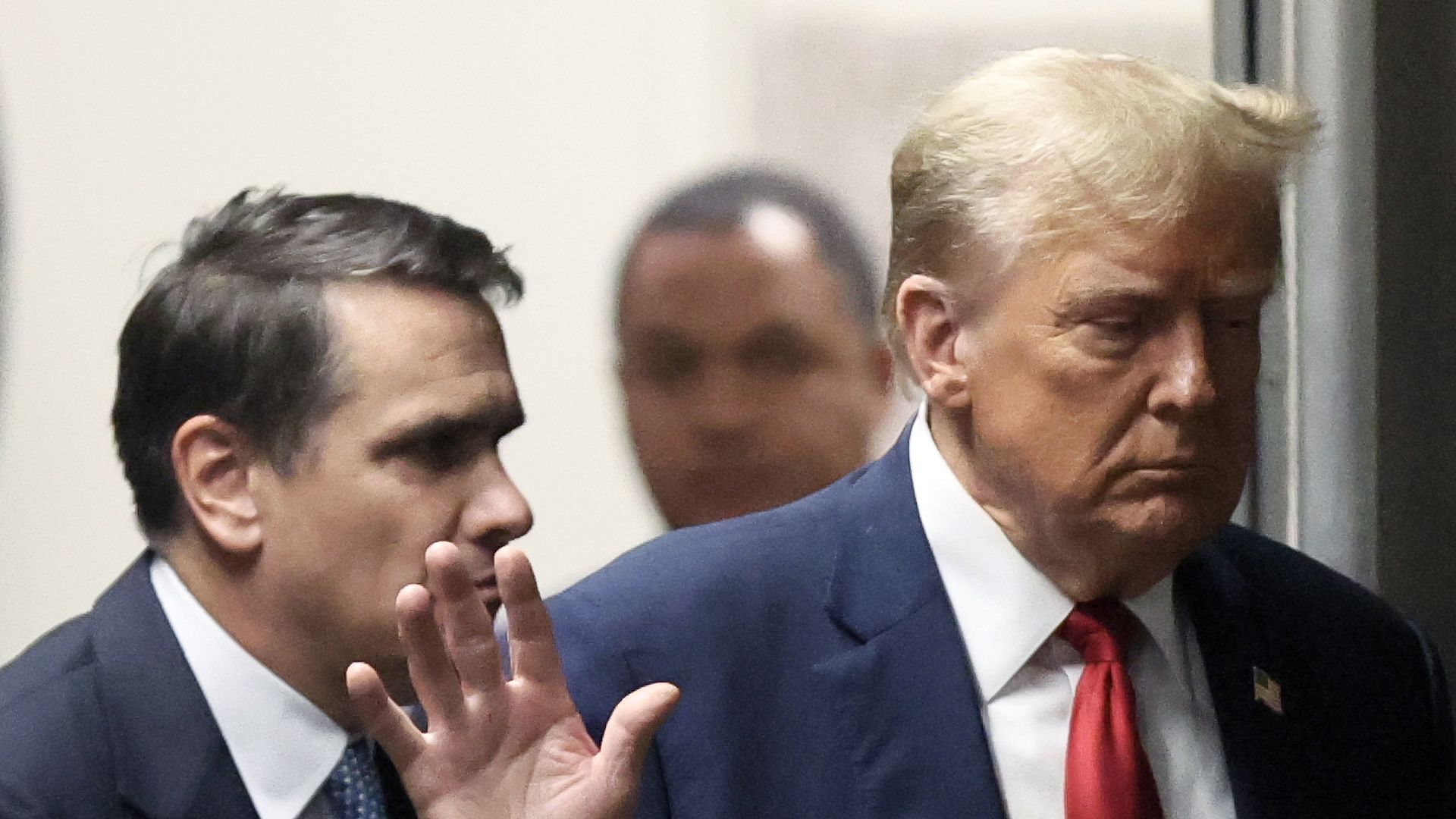 Former U.S. President Donald Trump returns to the courtroom for his trial for allegedly covering up hush money payments at Manhattan Criminal Court on April 23, 2024 in New York City.