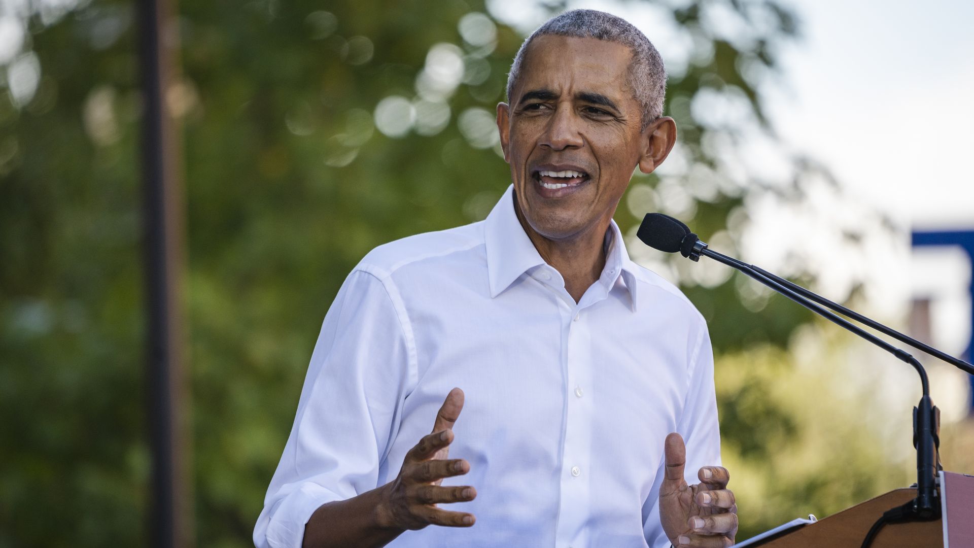 Former U.S. President Barack Obama speaks during a campaign rally for Terry McAuliffe, Democratic gubernatorial candidate for Virginia, in Richmond, Virginia, U.S., on Saturday, Oct. 23, 2021. 