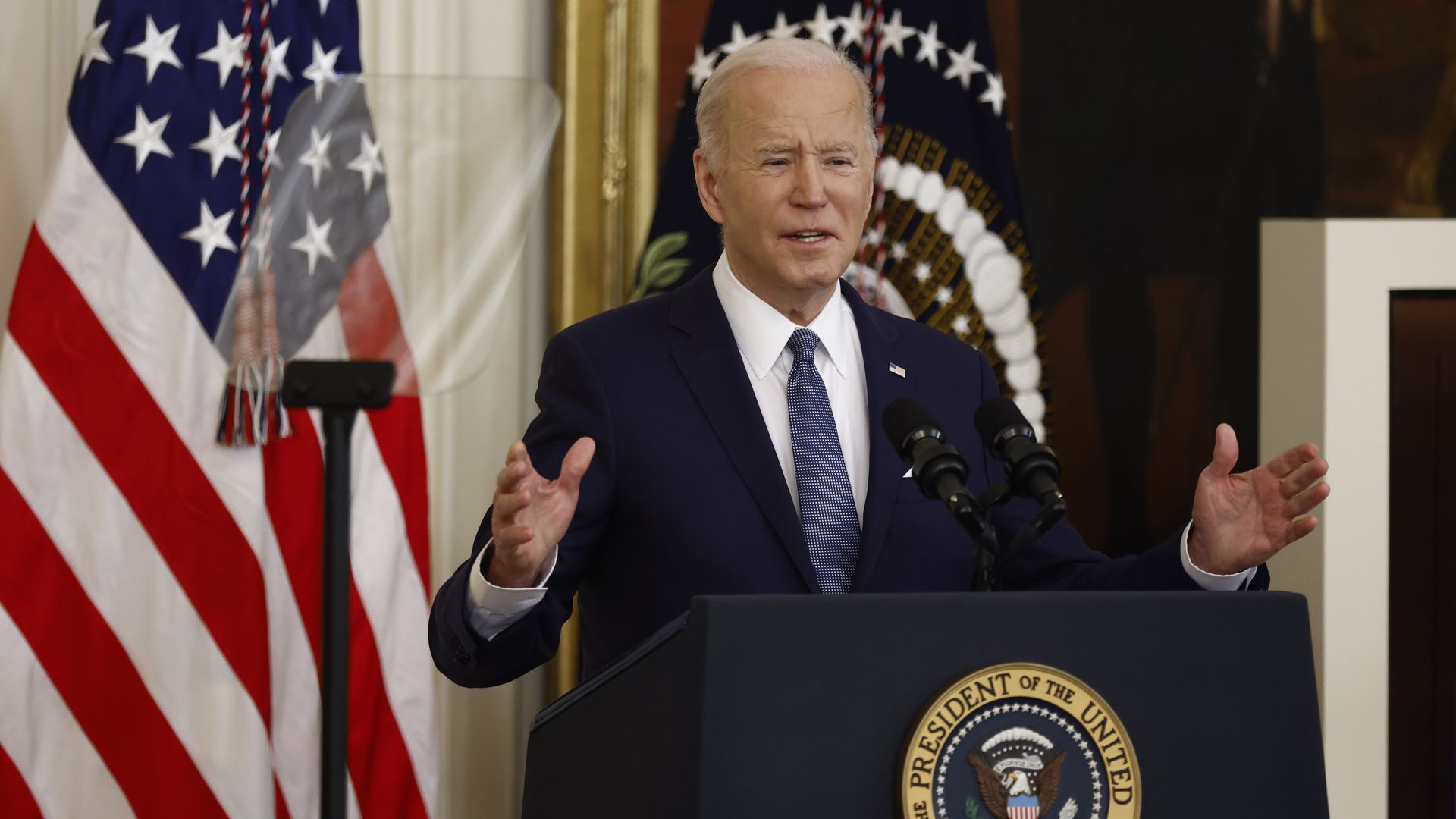 President Biden is seen speaking on Monday.