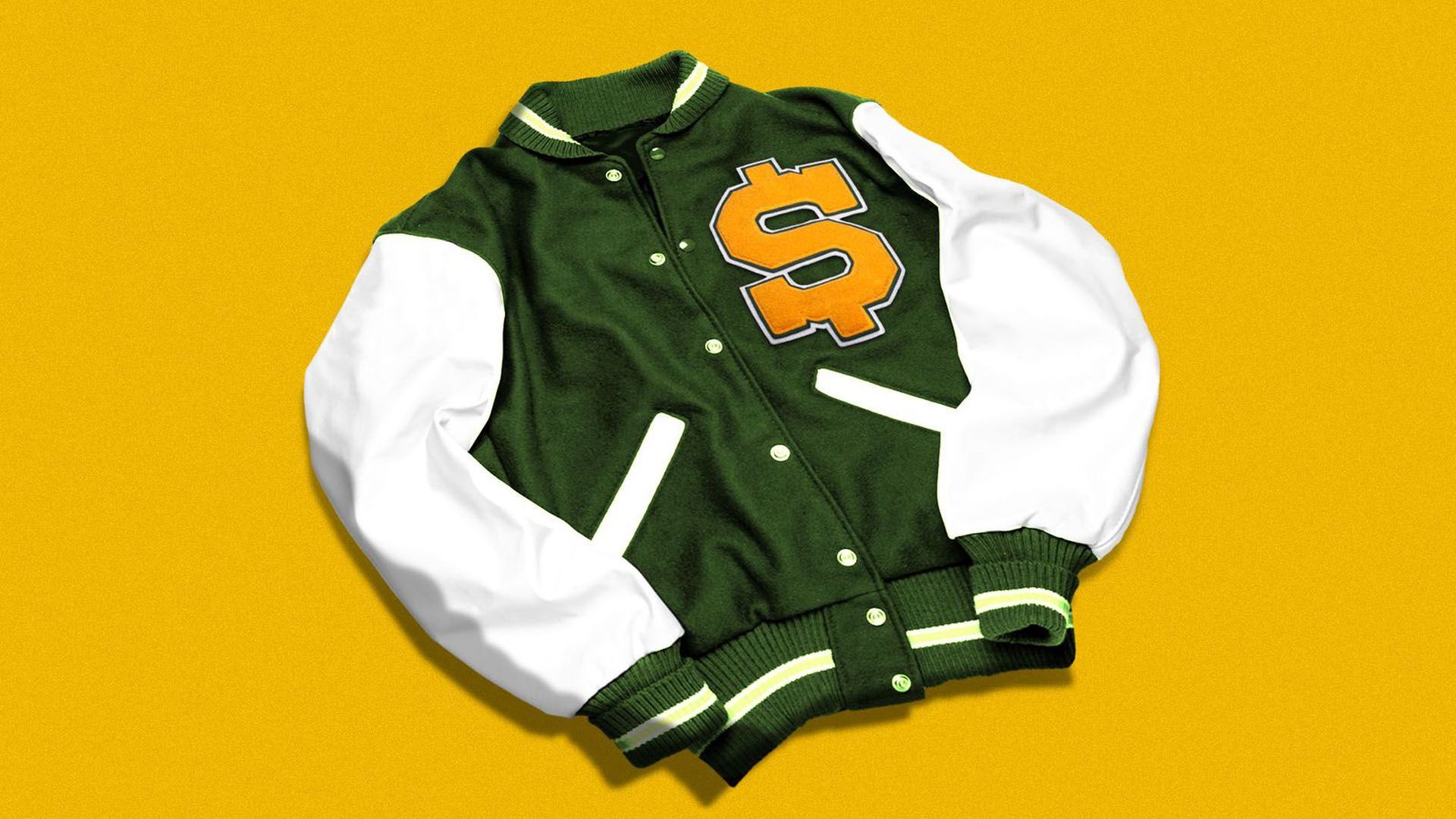 A letterman jacket with a money sign on it