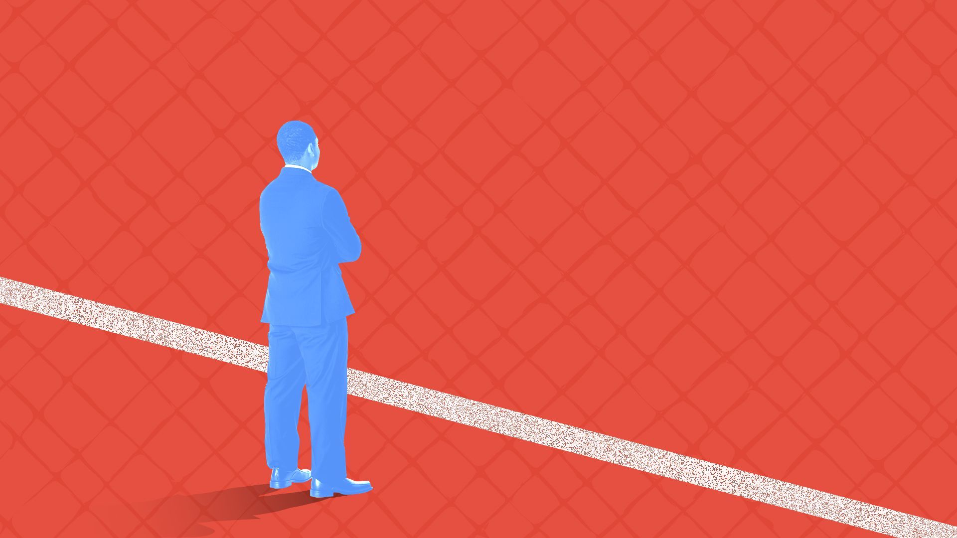 Illustration of a Black man standing behind a line. 