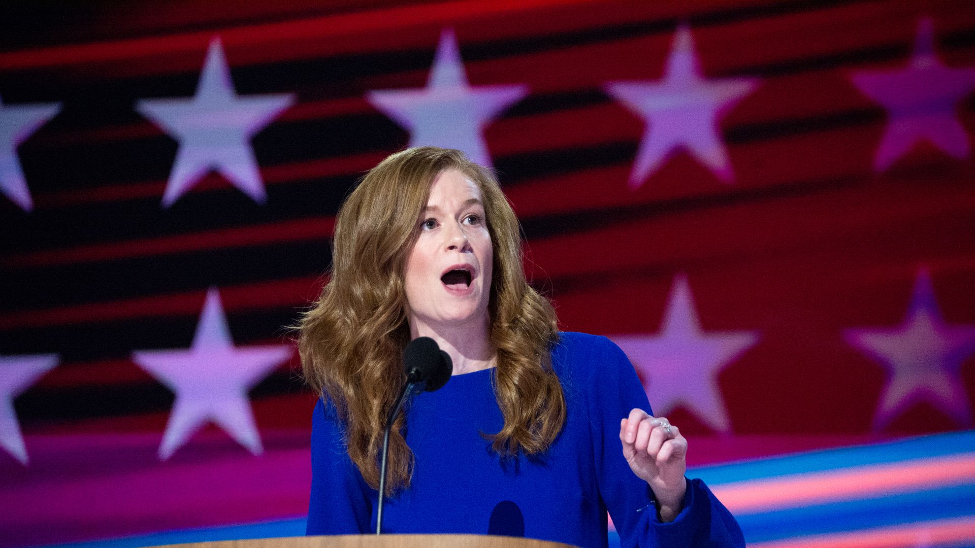 Michigan State Senator Mallory McMorrow speaks onstage at the DNC