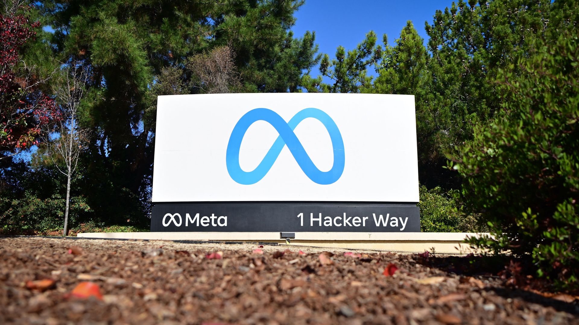 The Meta (formerly Facebook) logo marks the entrance of their corporate headquarters in Menlo Park, California on November 09, 2022