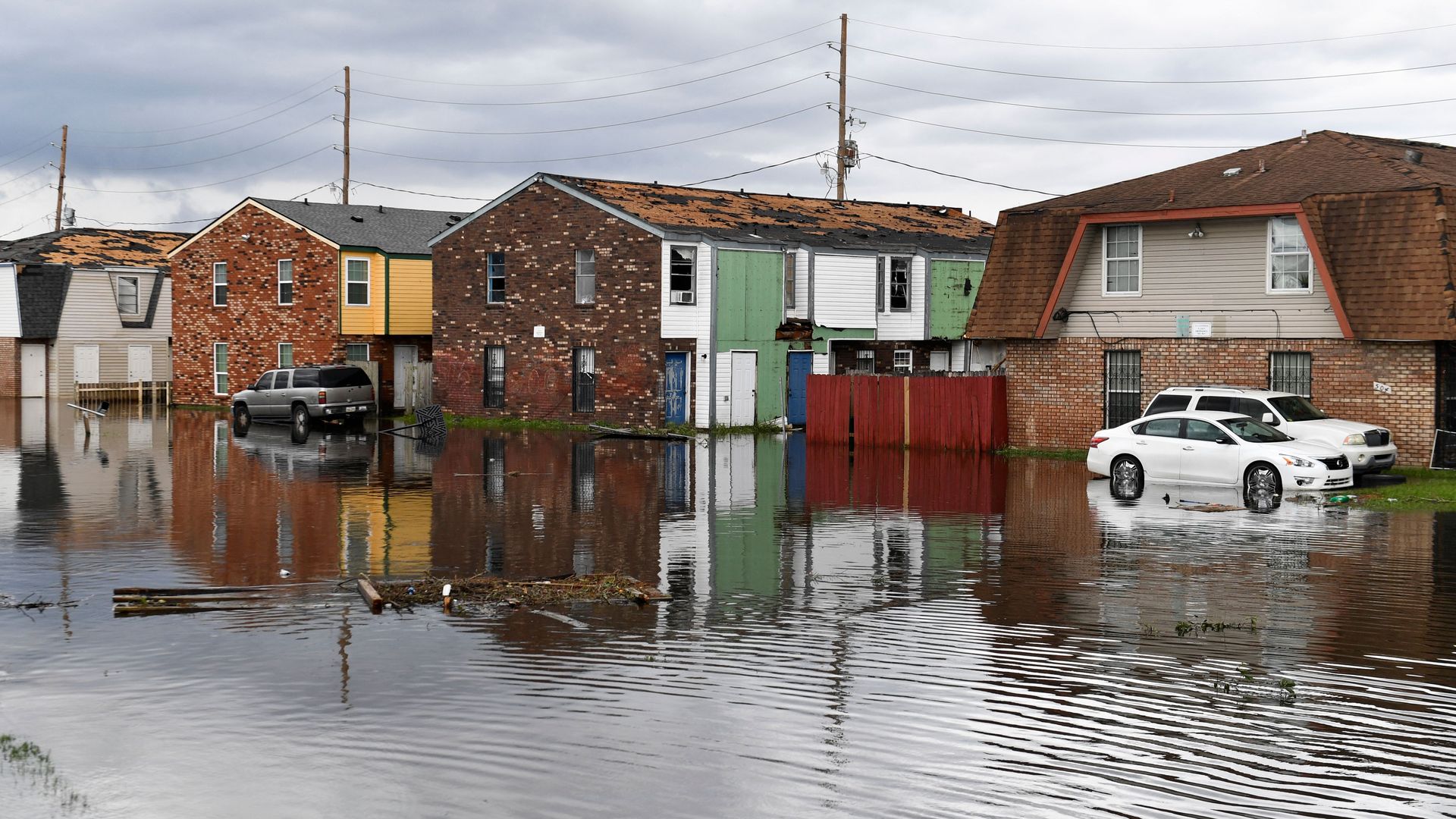 Homes stand partially flooded in LaPlace, Louisiana on August 30, 2021 in the aftermath of Hurricane Ida