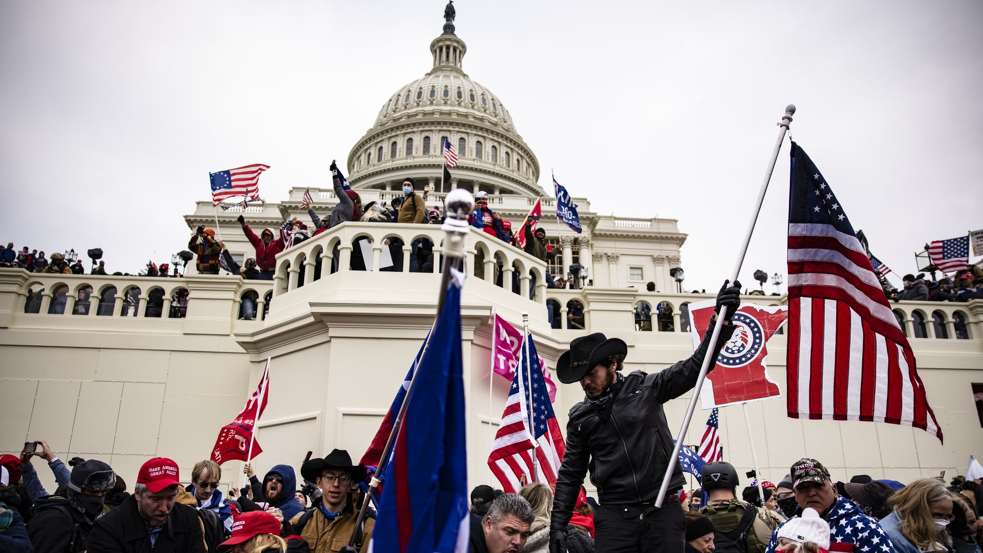 Pro-Trump supporters storm the U.S. Capitol following a rally with President Donald Trump on January 6, 2021 in Washington, DC. Trump supporters gathered in the nation's capital today to protest the ratification of President-elect Joe Biden's Electoral College victory over President Trump in the 202