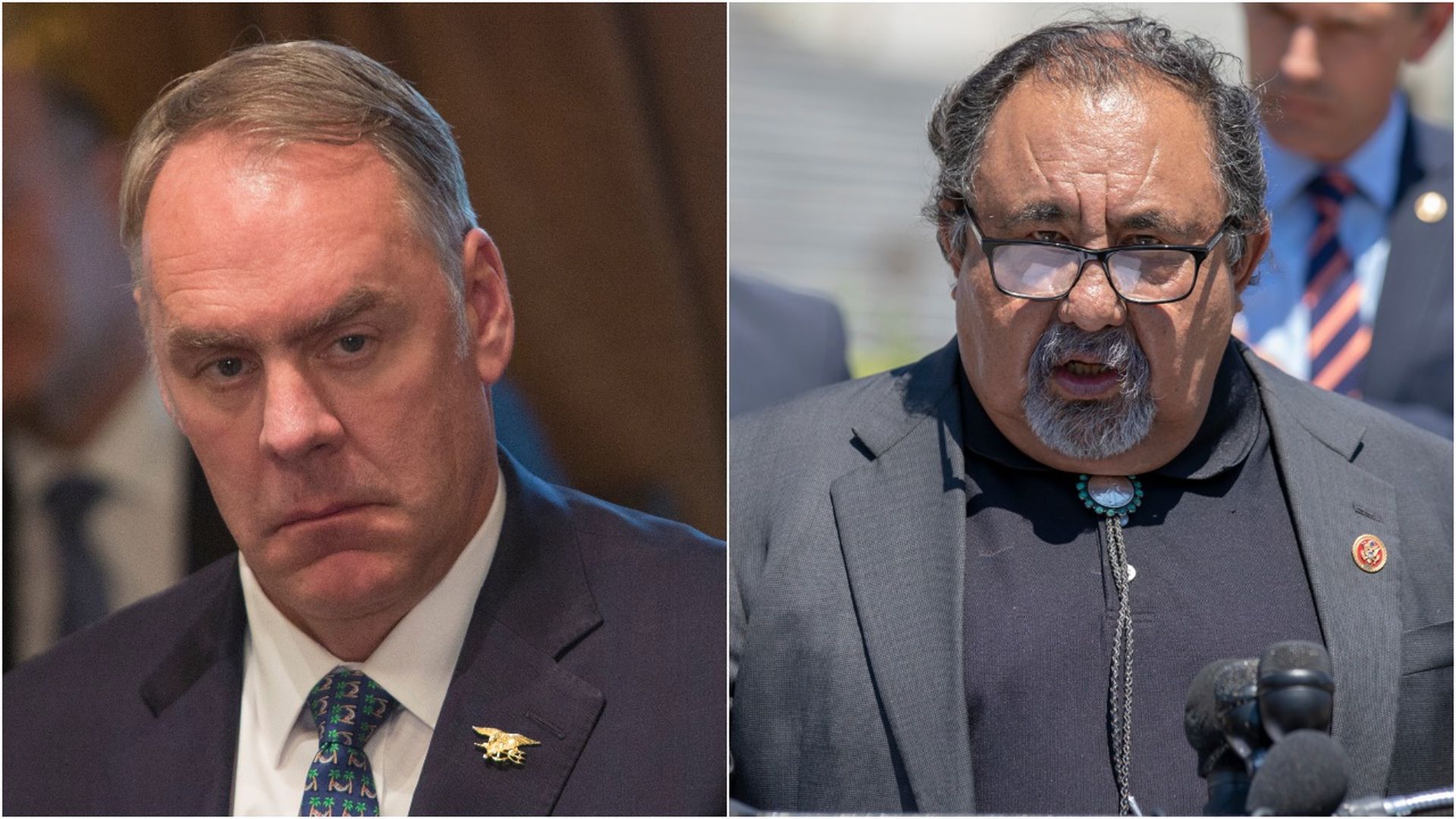 A joined photo of Ryan Zinke and Rep. Raúl Grijalva