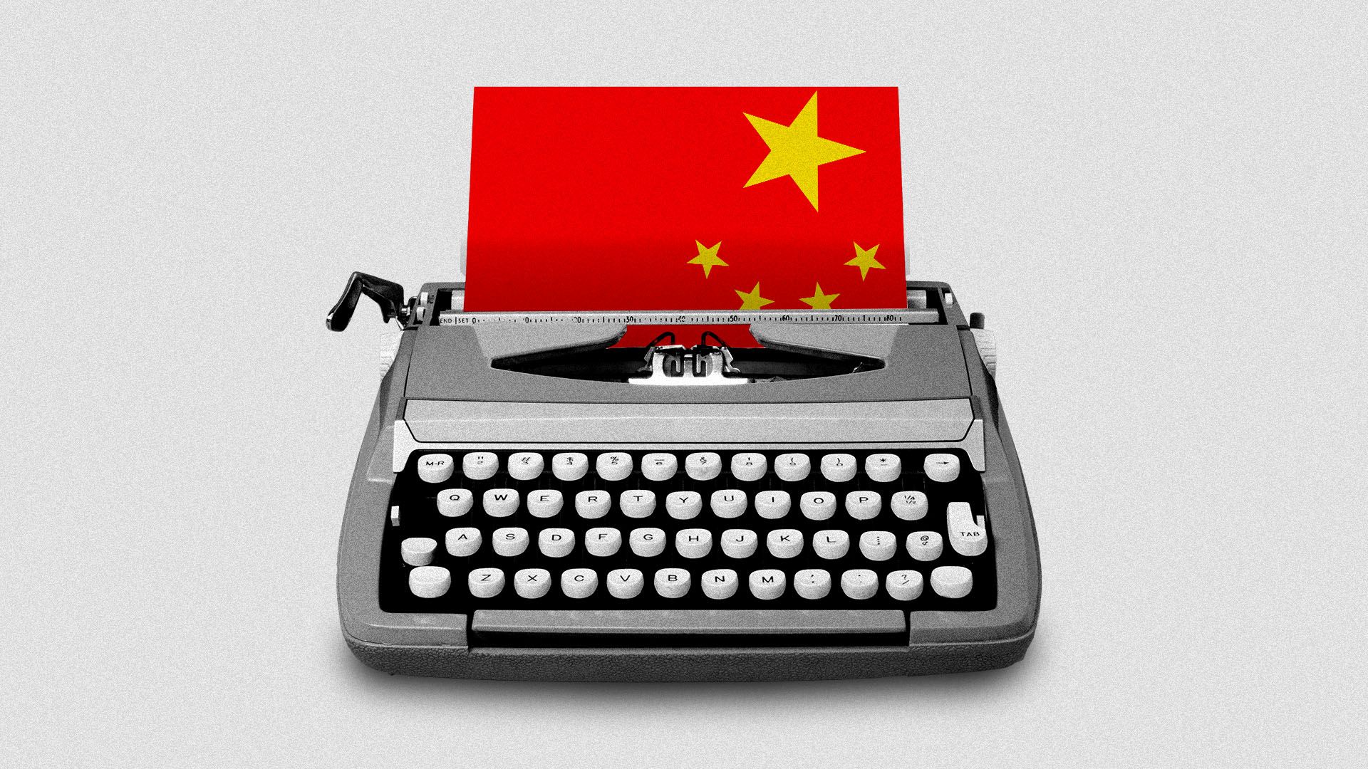 Illustration of typewriter typing out a Chinese flag