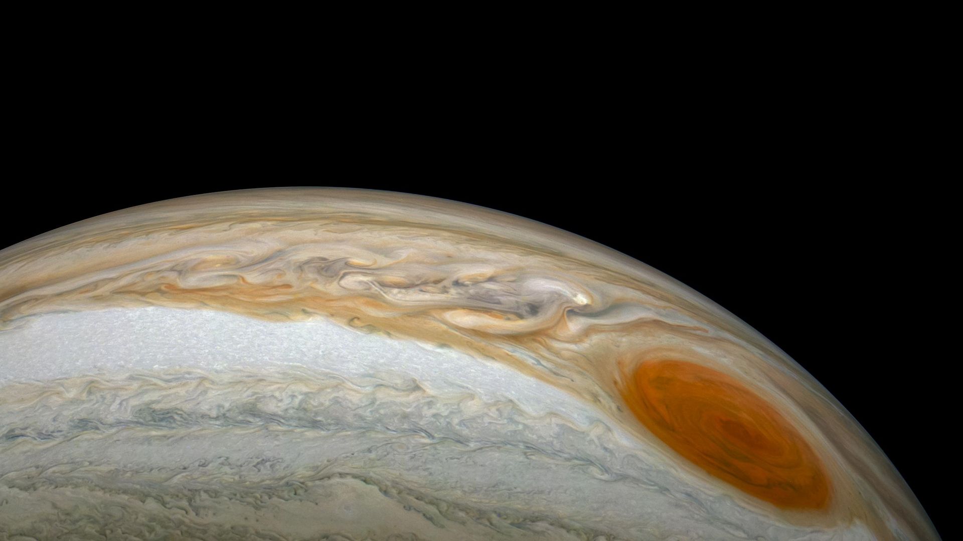 Jupiter's Great Red Spot against the blackness of space