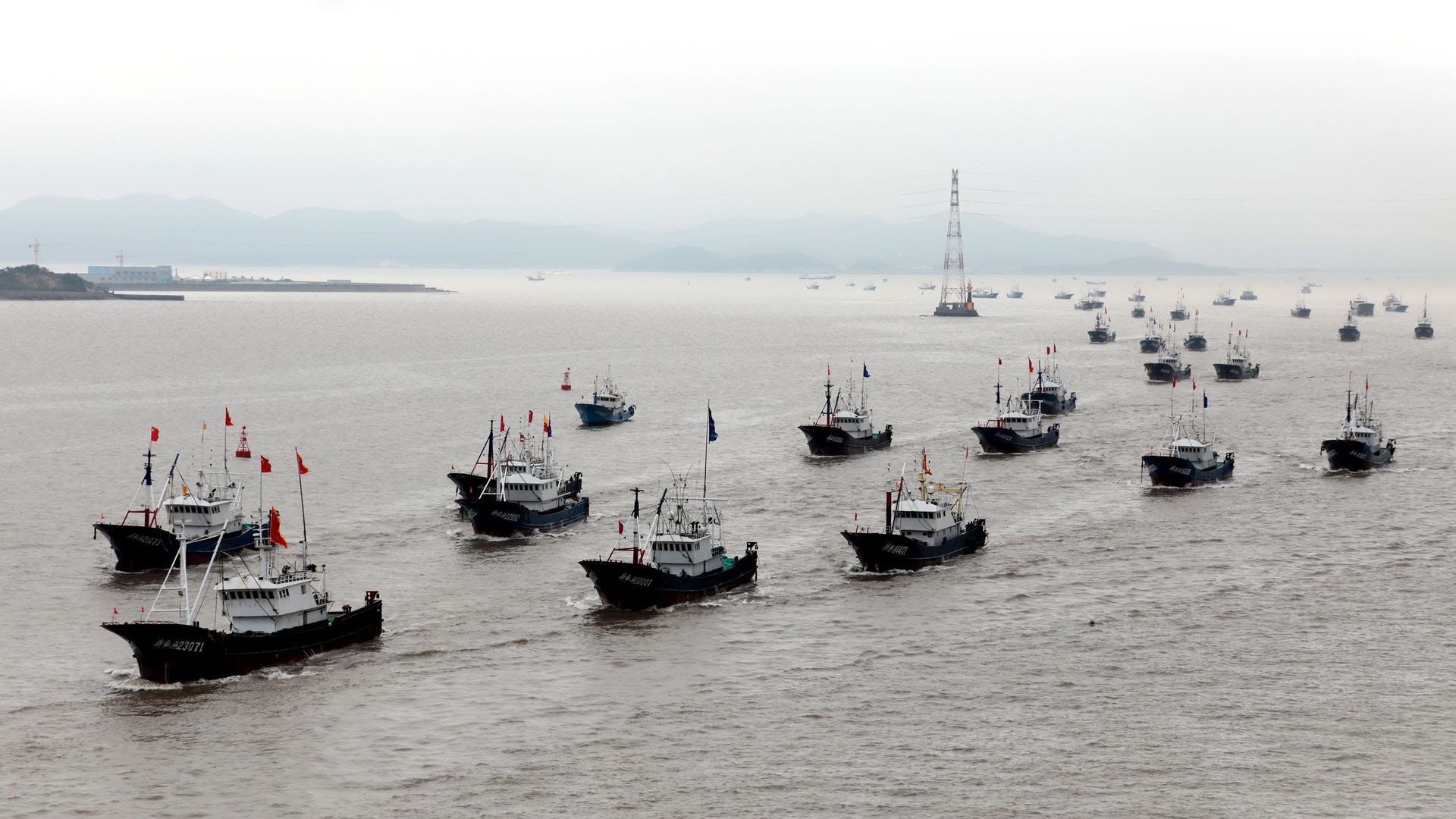 A fleet of ships on the ocean