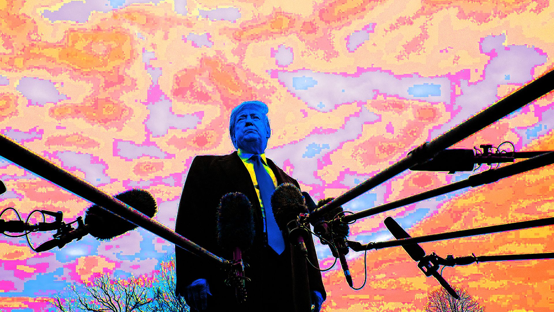 A photo of Trump speaking surrounded by fake-looking colors