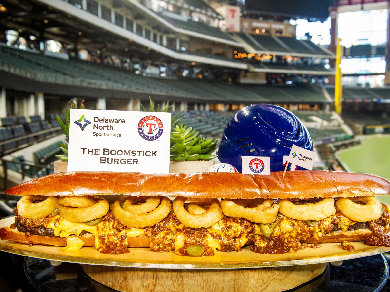 Taste testing the Texas Rangers' new two-foot-long 'boomstick burger'  concession at Globe Life Field 