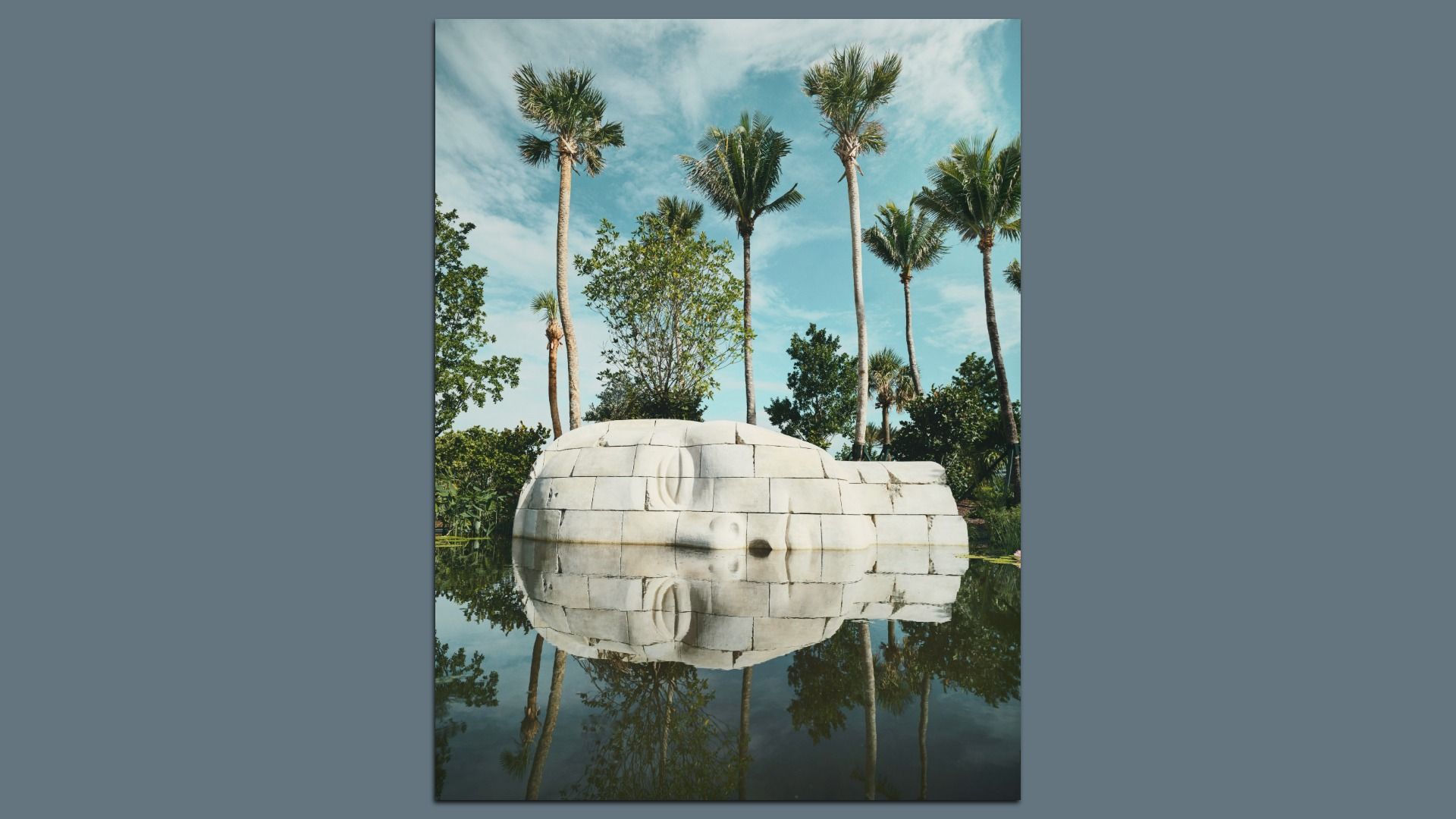 A new sculpture in North Beach depicts a half a face on its side. 