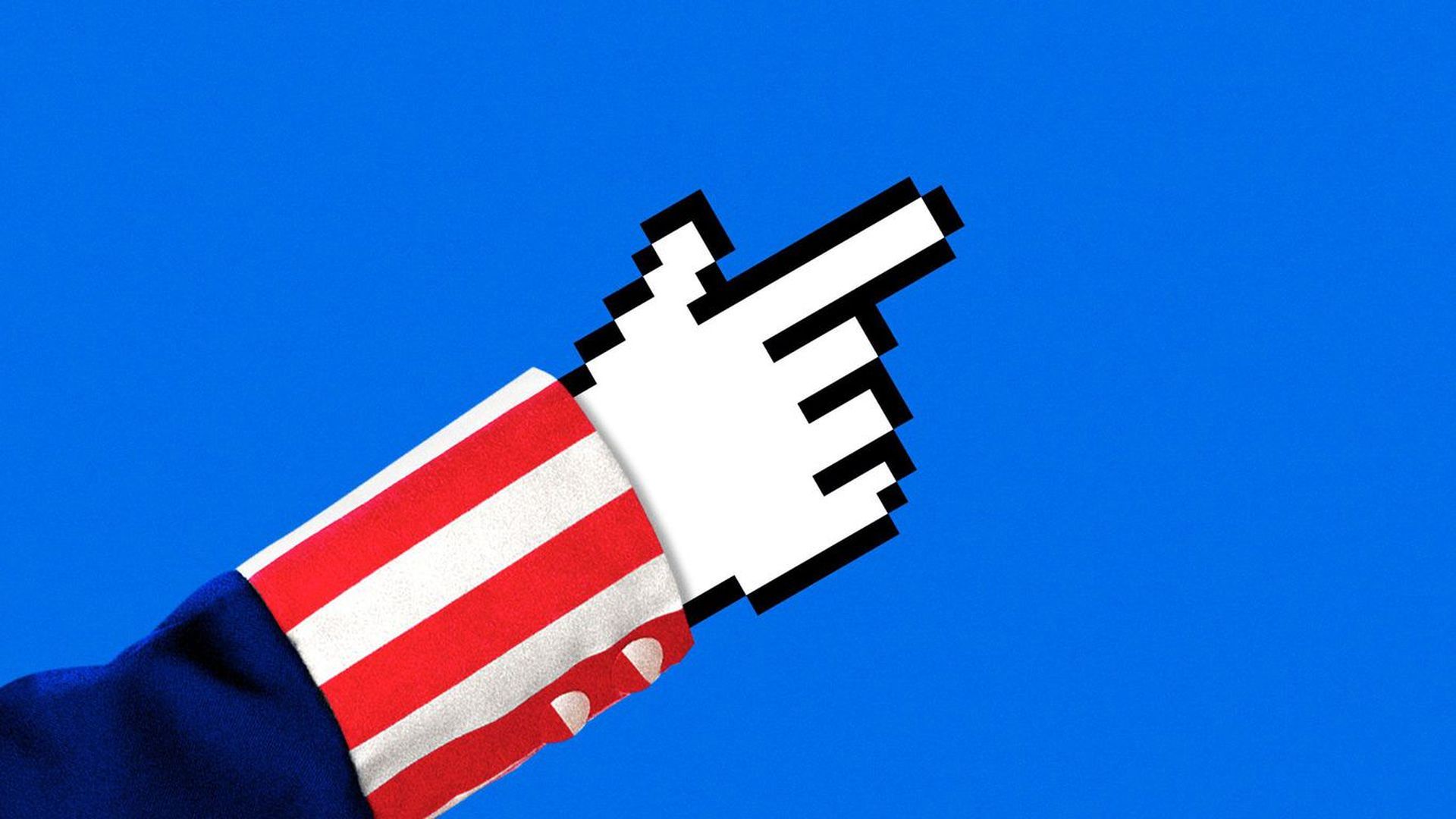 An illustration of Uncle Sam's arm with a pixelated hand