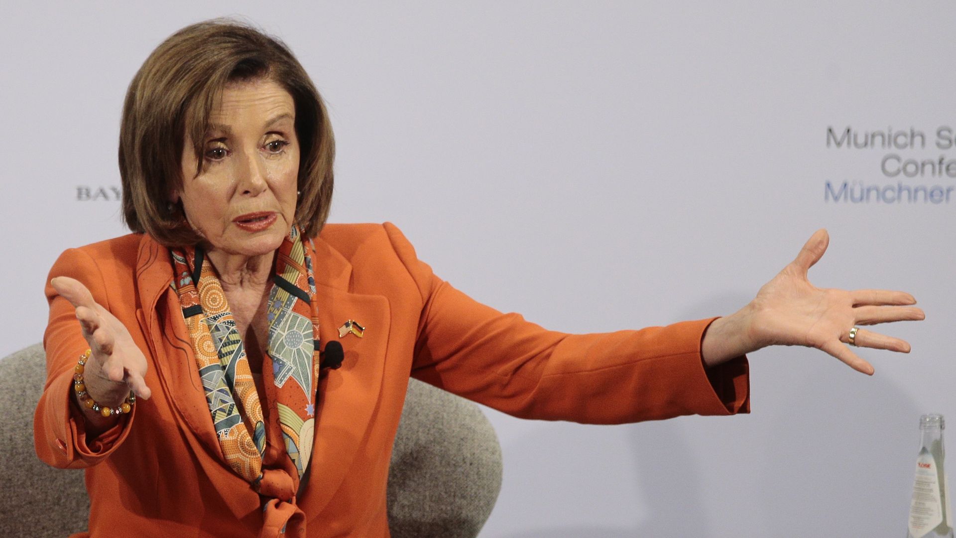 Speaker of the House, Nancy Pelosi speaks during the 56th Munich Security Conference at Bayerischer Hof Hotel in Munich, Germany on February 14