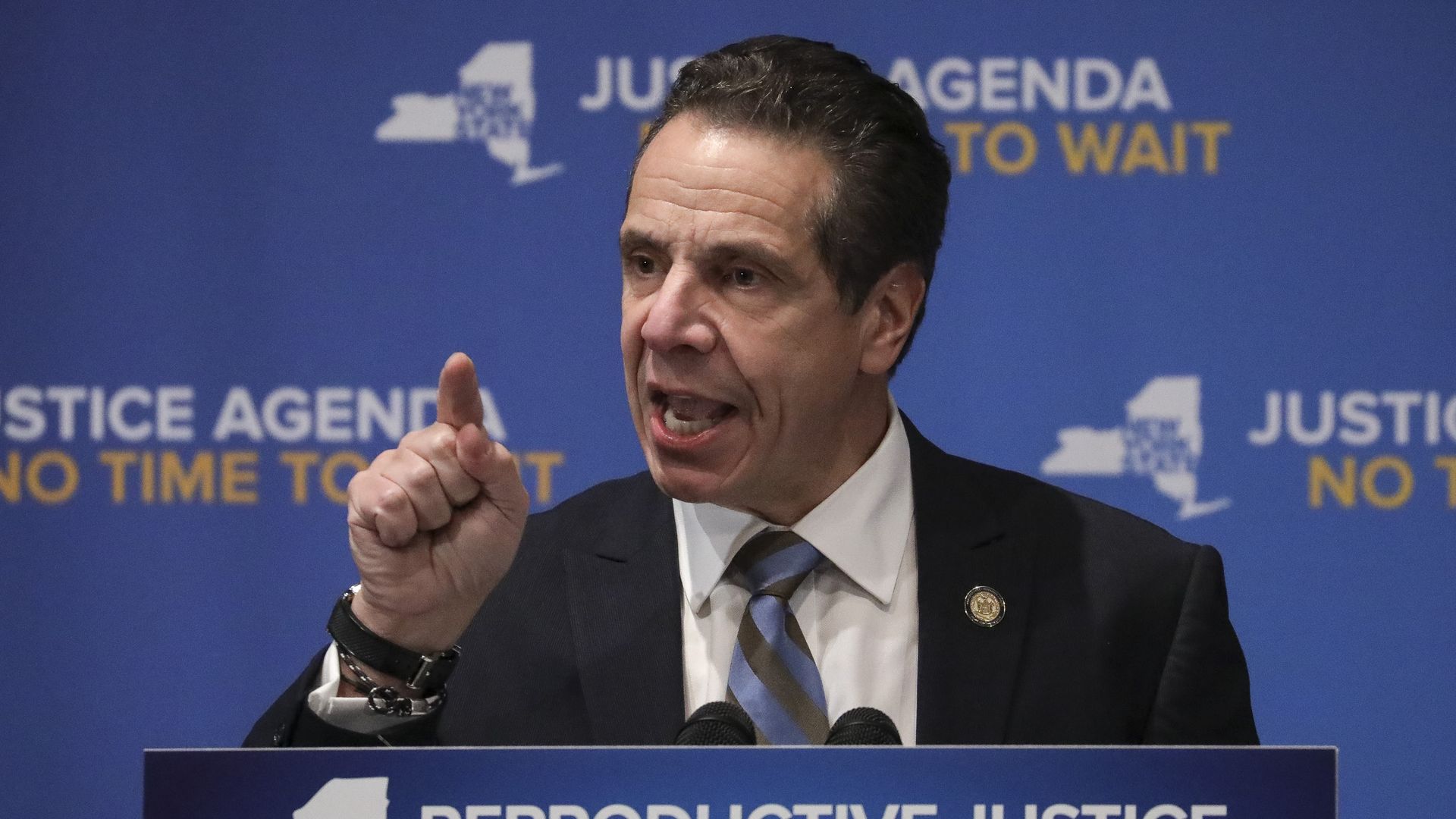 New York Governor Andrew Cuomo speaks about reproductive rights at Barnard College, January 7, 2019 in New York City.