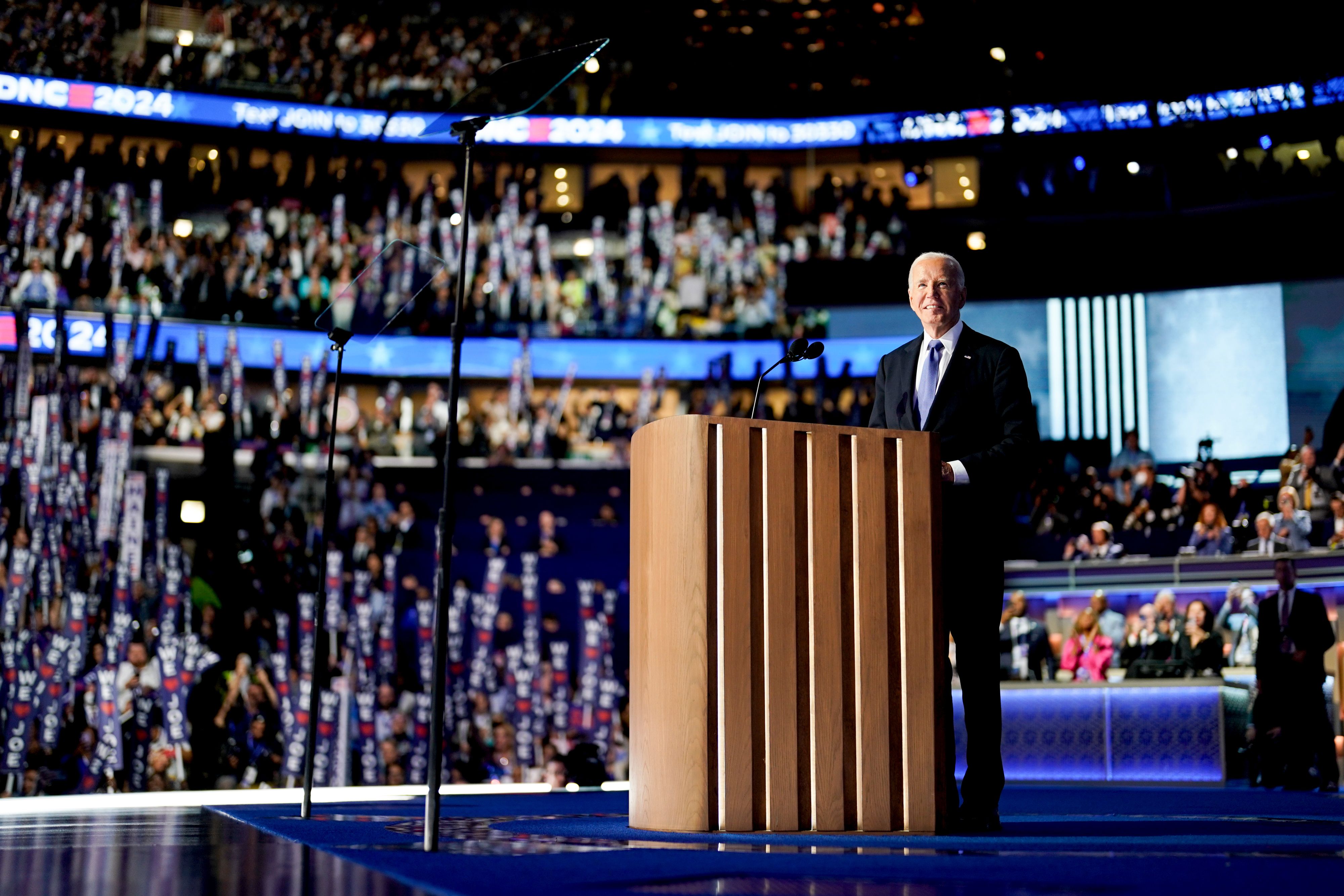 President Joe Biden during the Democratic National Convention (DNC) at the United Center in Chicago, Illinois, US, on Monday, Aug. 19, 2024