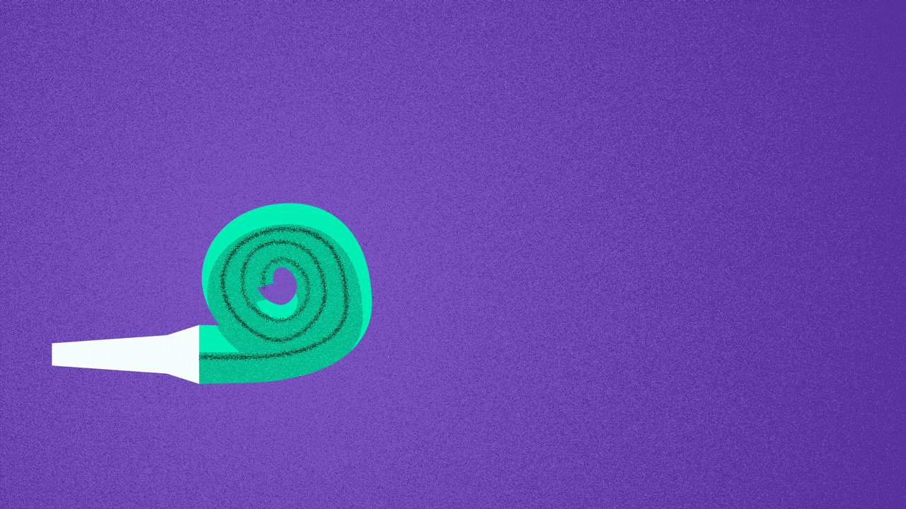  Illustration of a noisemaker opening with 2022 popping up from inside it.