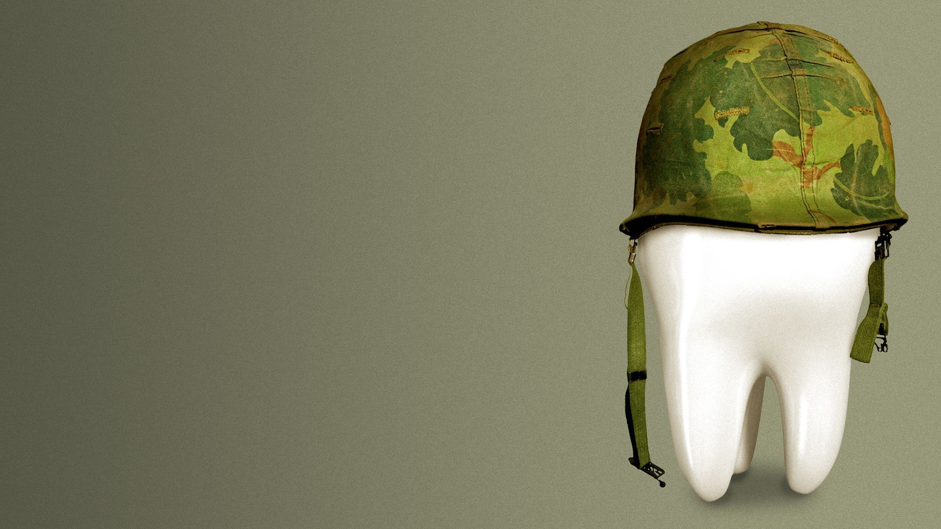 Illustration of a tooth wearing an army helmet.